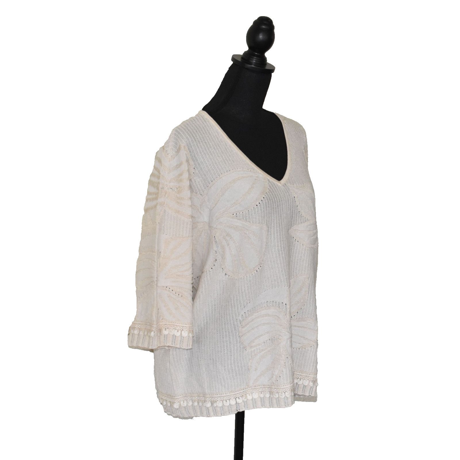 Chicos NWT CHICOS Knit Palm Leaf Embossed Pullover Sweater 3/XL $99 Size XL / US 12-14 / IT 48-50 - 2 Thumbnail