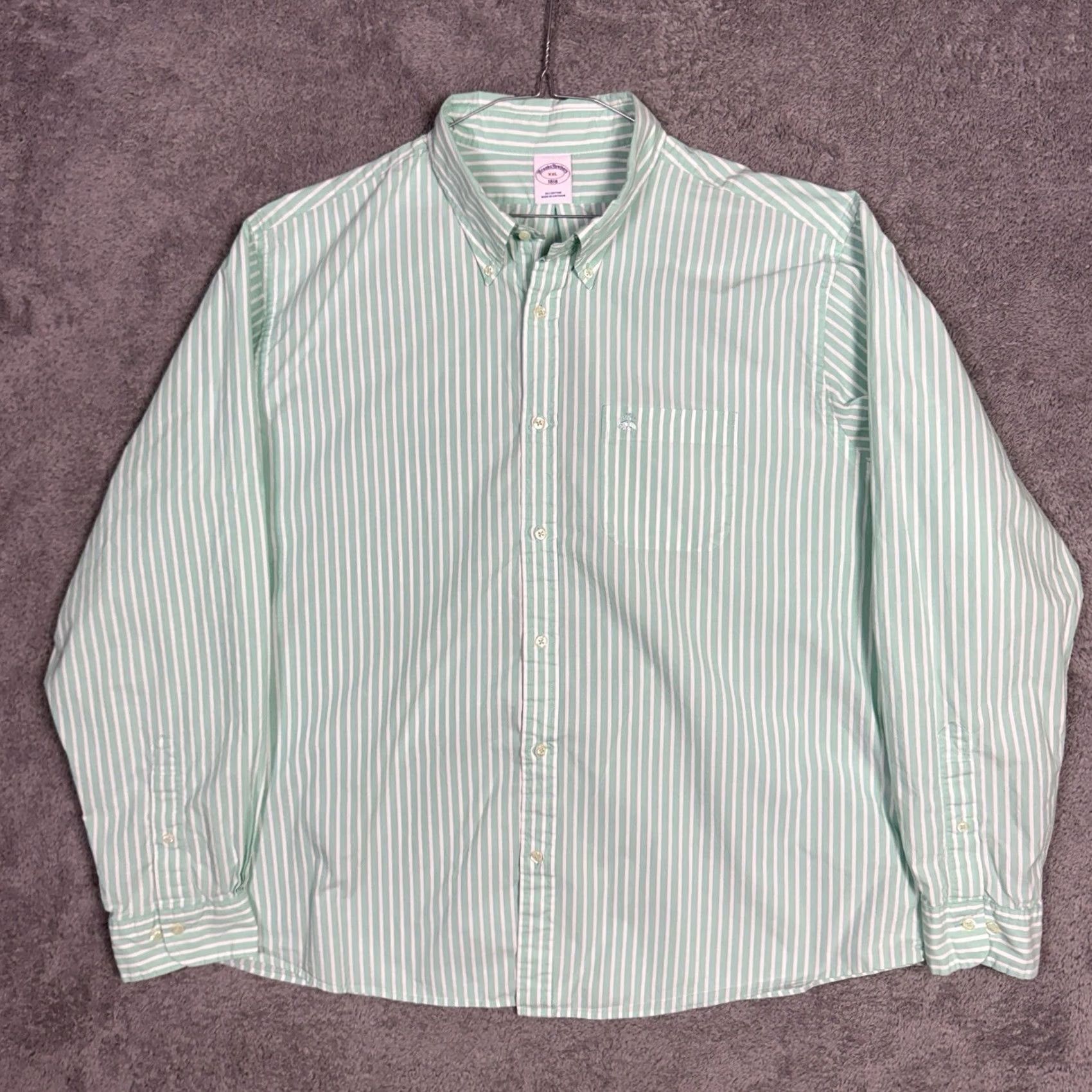 Brooks Brothers Brooks Brothers Shirt Mens 2XL 1818 Mint Stripe Logo Long Sleeve Preppy - Size 2XL Size US XXL / EU 58 / 5 - 4 Thumbnail