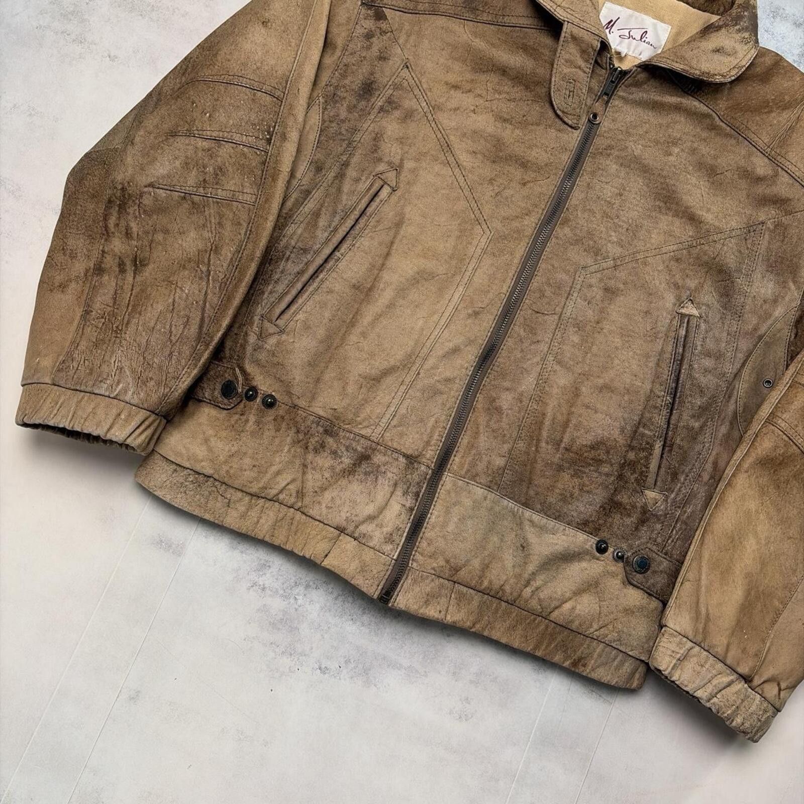 Other Vintage Brown M. Julian Cotton Lined Leather Bomber Jacket Size US L / EU 52-54 / 3 - 4 Thumbnail