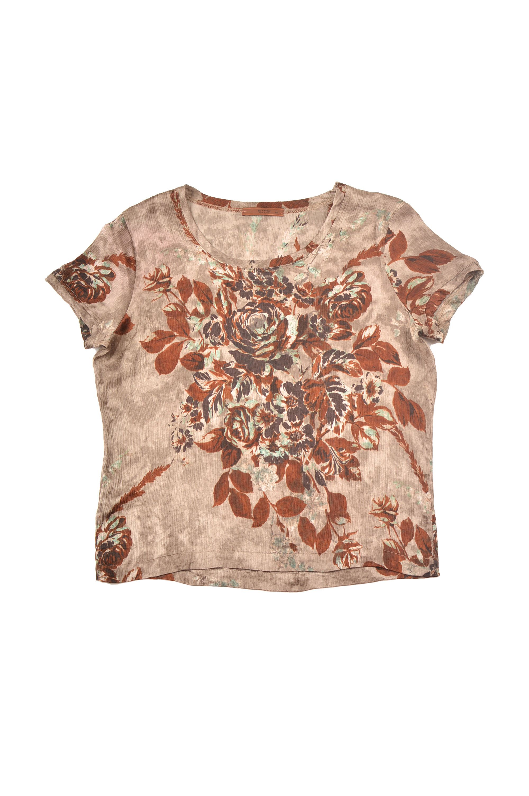 Etro Etro Floral Print Silk Short Sleeve T-Shirt Size L / US 10 / IT 46 - 1 Thumbnail