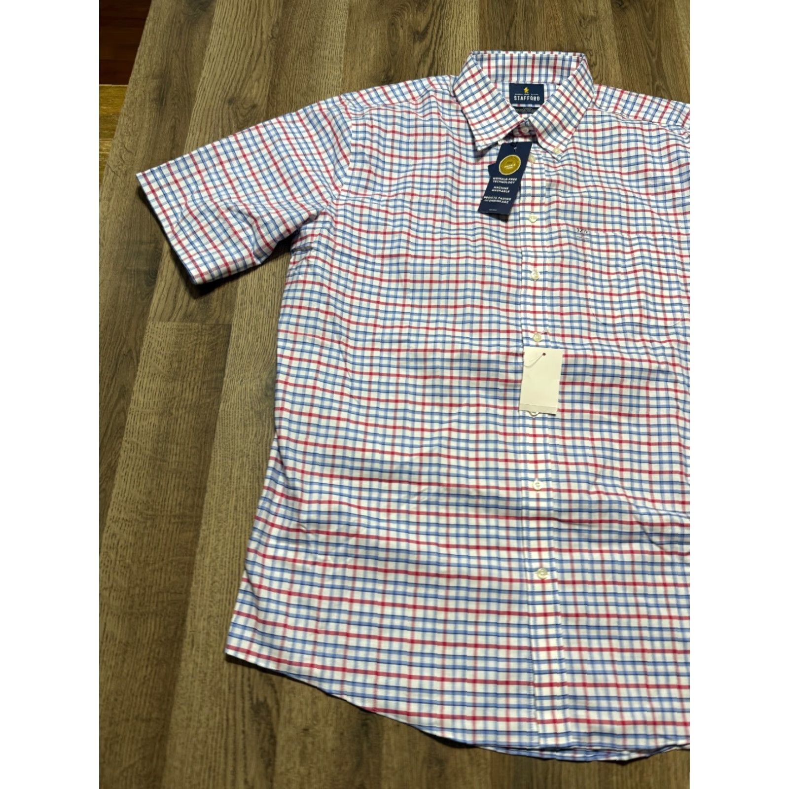 Stafford Stafford Shirt Mens 17.5 Regular Fit Button-Up Long Sleeve Blue Cotton NWT Size US XXL / EU 58 / 5 - 3 Thumbnail