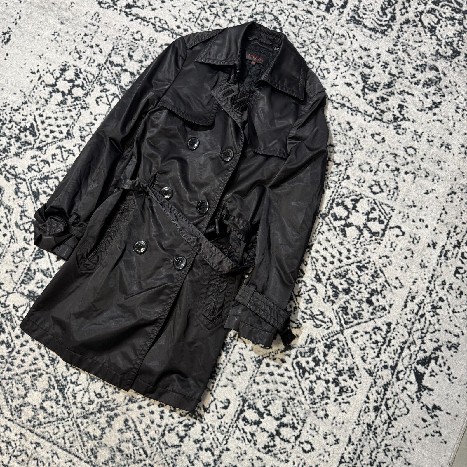 Escada × Vintage Vintage Escada Black Nylon Trench Coat Size 36 IT Y2K 90s Ar Size US L / EU 52-54 / 3 - 2 Thumbnail