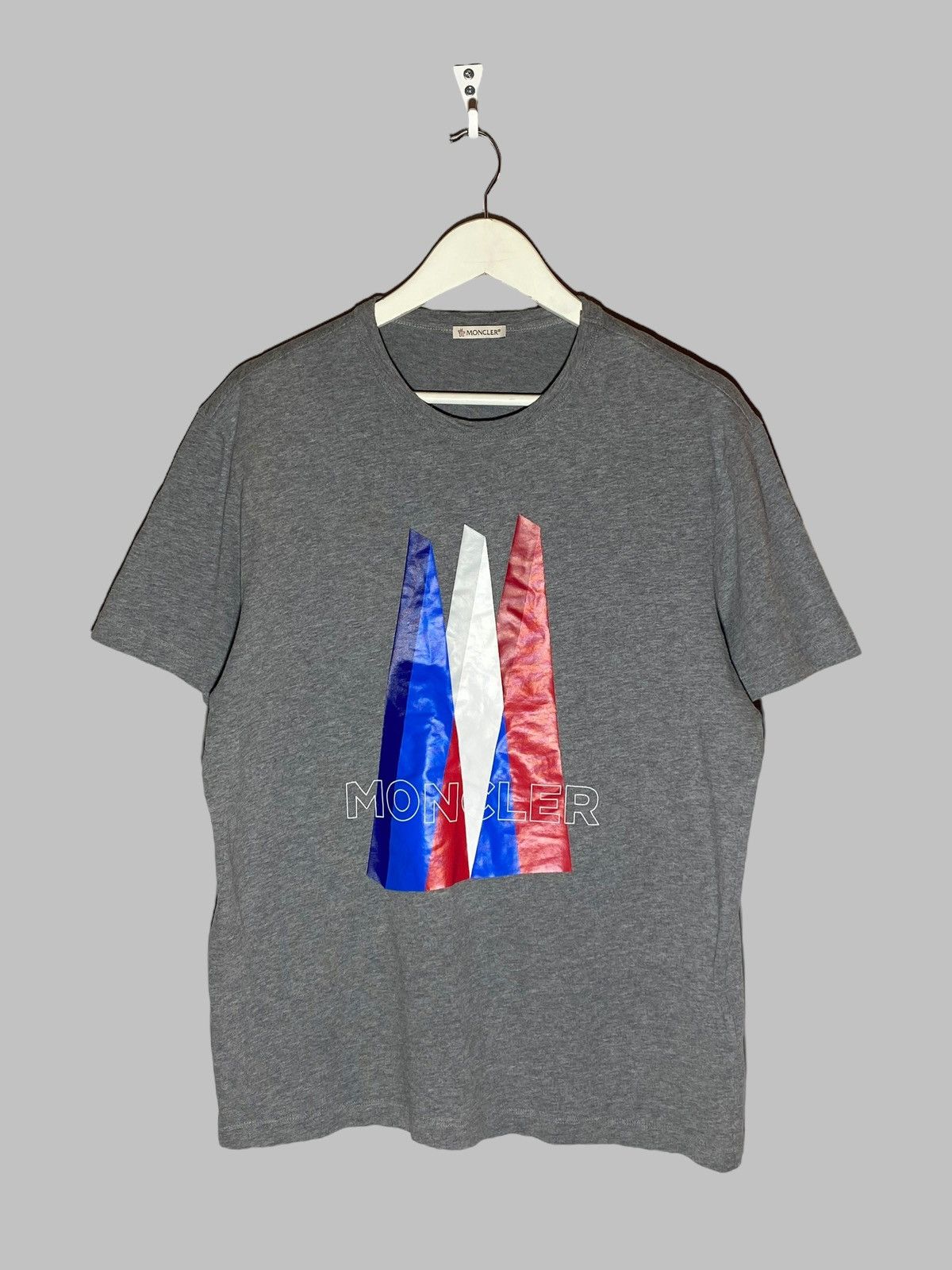Moncler Big Logo Grey Blue Red Graphic T-Shirt