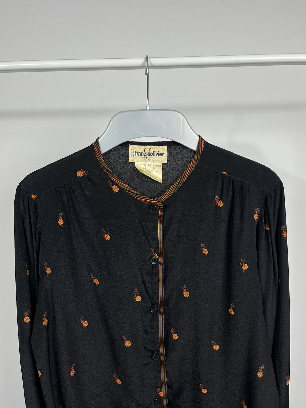 Vintage Vintage Franck Olivier Black Silk Blouse Floral Embroidery Size M / US 6-8 / IT 42-44 - 2 Thumbnail