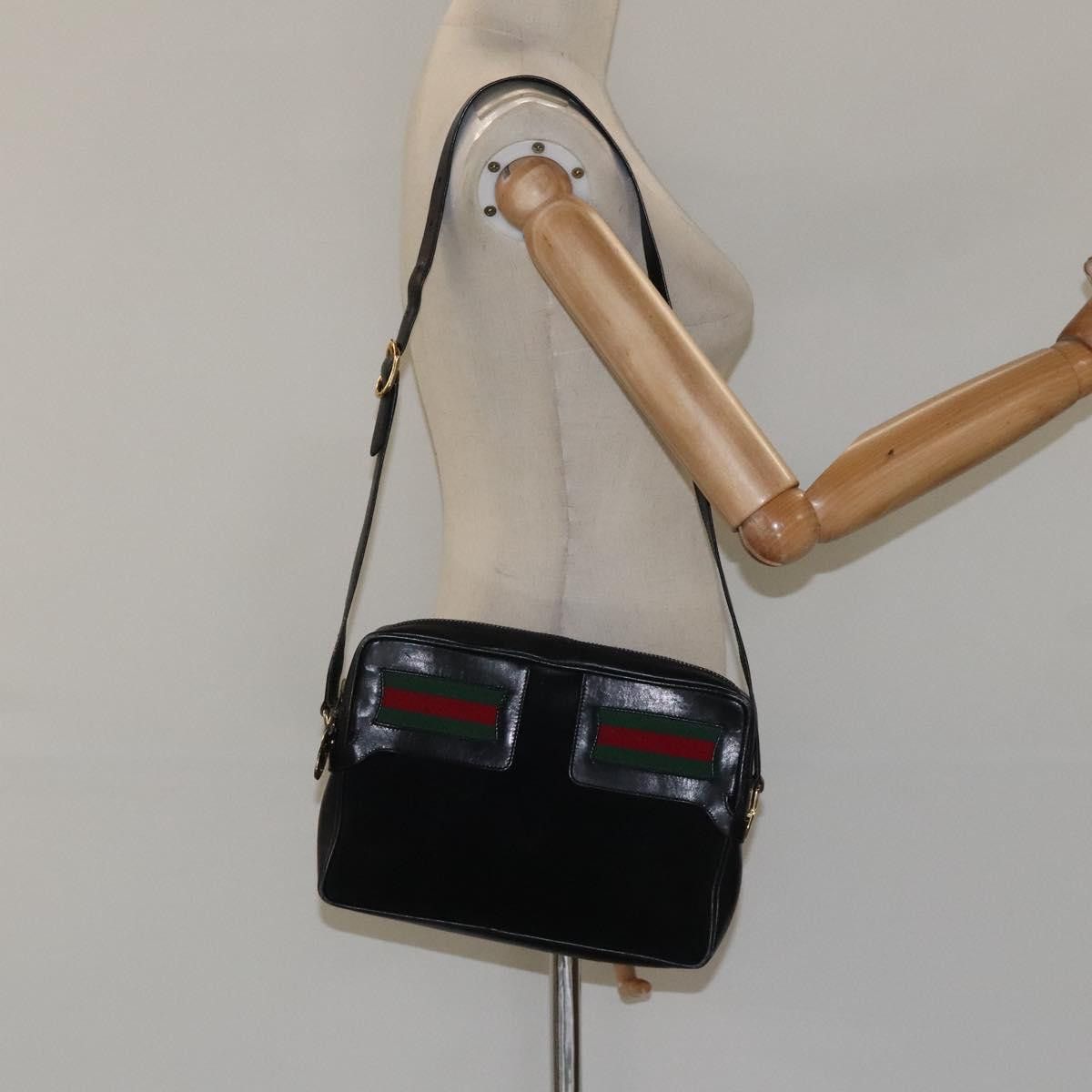 Gucci GUCCI Web Sherry Line Shoulder Bag Suede Black Gold Red Size ONE SIZE - 20 Thumbnail