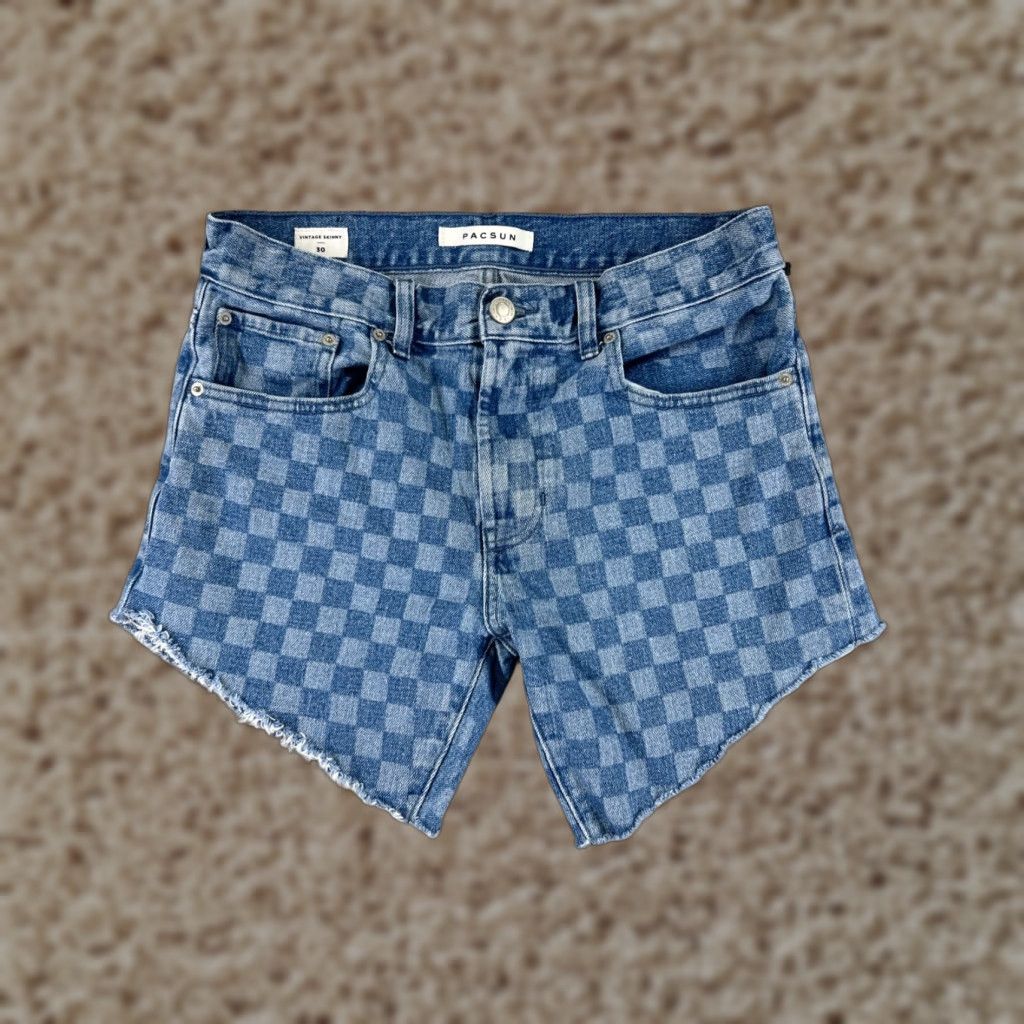 Pacsun Pacsun Women's Denim Cut-Off Shorts Size 30 Blue Check Pattern Cotton Blend 5-Inch Inseam Regular Fit Size 30" / US 8 / IT 44 - 1 Thumbnail
