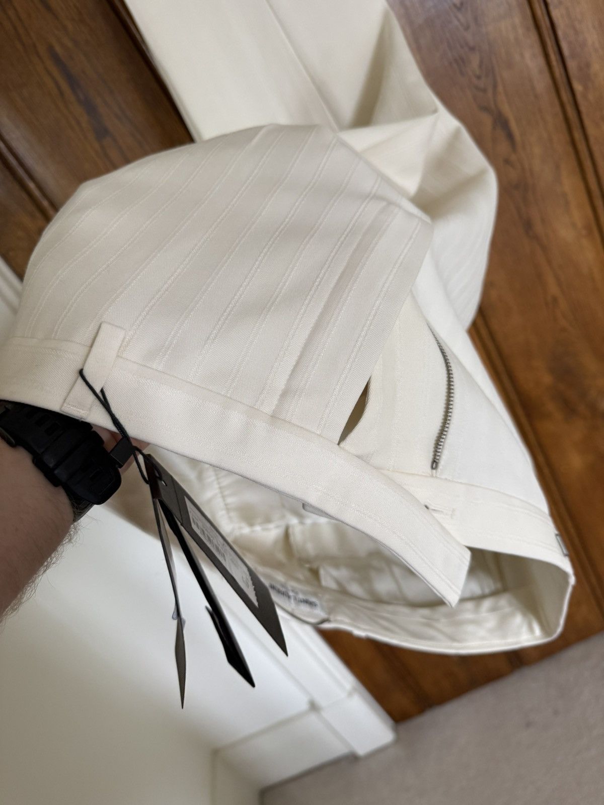 Saint Laurent Paris $1.35k SS22 Saint Laurent ivory pinstripe suit tuxedo pants Size 38L - 5 Thumbnail