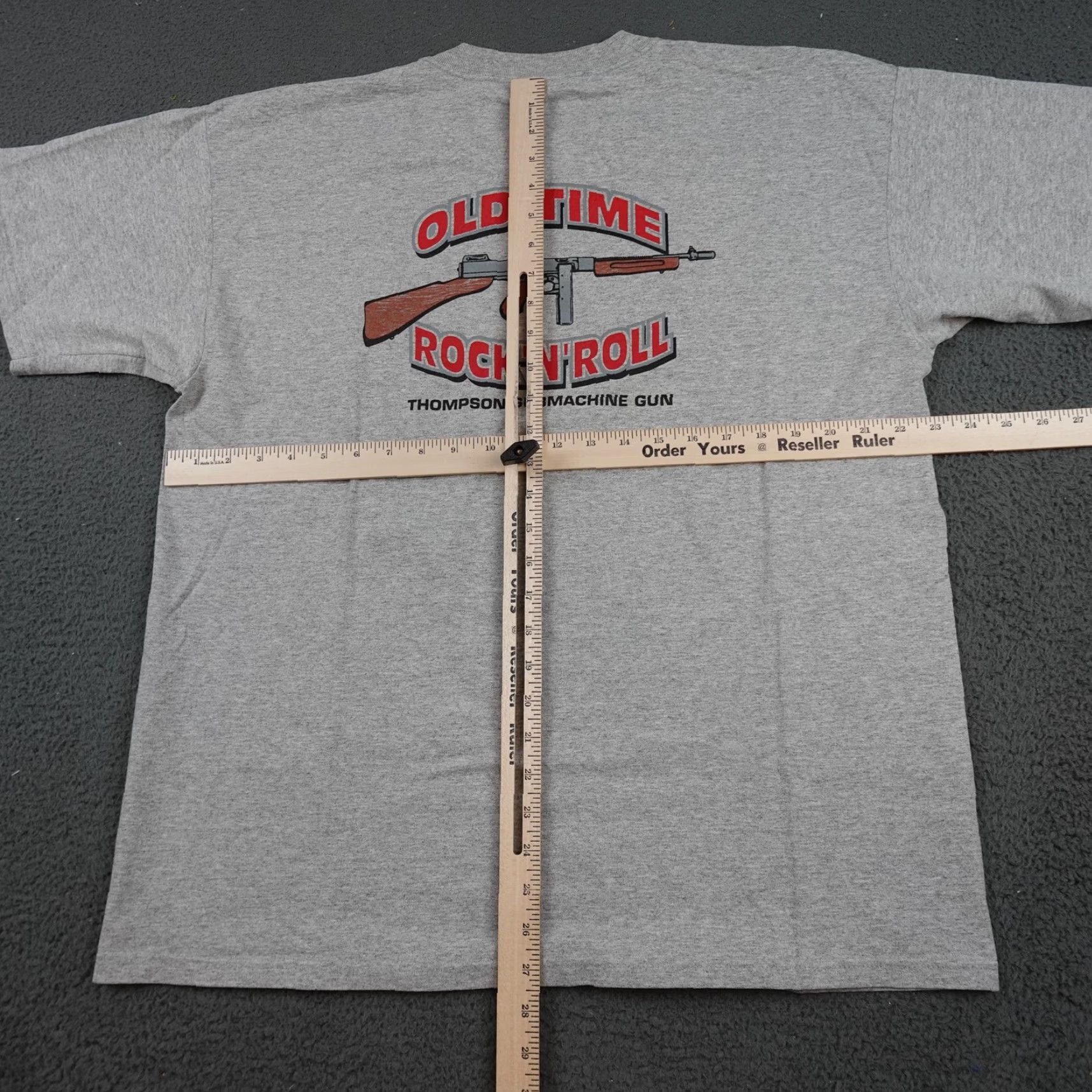 Gildan VINTAGE Thompson Gun Shirt Mens XL Gray Old Time Rock N Roll Graphic Tee Back Size US XL / EU 56 / 4 - 6 Thumbnail