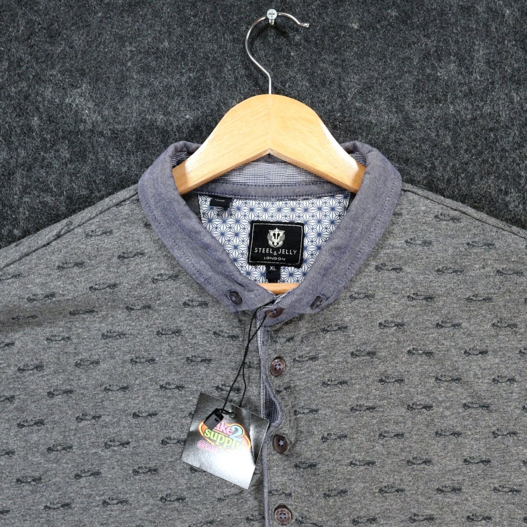 Vintage Steel & Jelly Polo Shirt Mens XL Charcoal Car Print Henley Size US XL / EU 56 / 4 - 3 Thumbnail