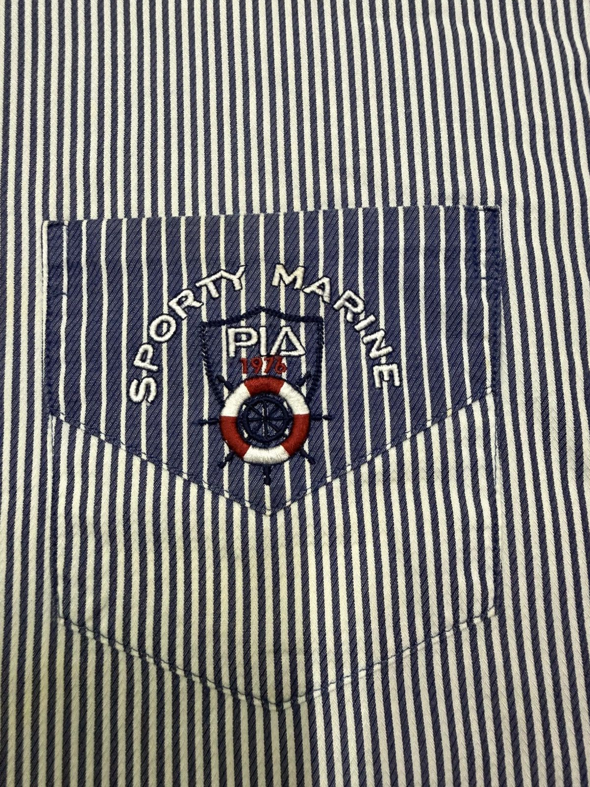 Japanese Brand Piasports Colorblock Blue Stripe Logo Chest Button Up Shirt Size US XL / EU 56 / 4 - 9 Thumbnail