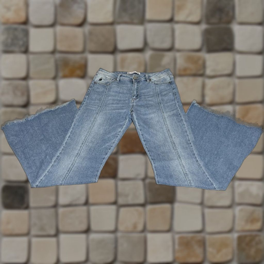 Vintage VINTAGE: No KanCan Jeans Front Seam High Rise Raw Hem Flare Blue 28x31 Women’s Regular Size 28 Bohemian 90s Pants Mens Womens Size 28" / US 6 / IT 42 - 1 Thumbnail