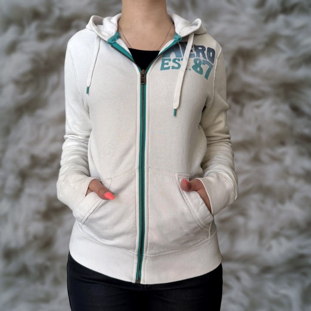 Aeropostale VINTAGE Aeropostale Hoodie White XS Full Zip Malibu Surf 87 Graphic Fleece Womens XS Size XS / US 0-2 / IT 36-38 - 1 Thumbnail