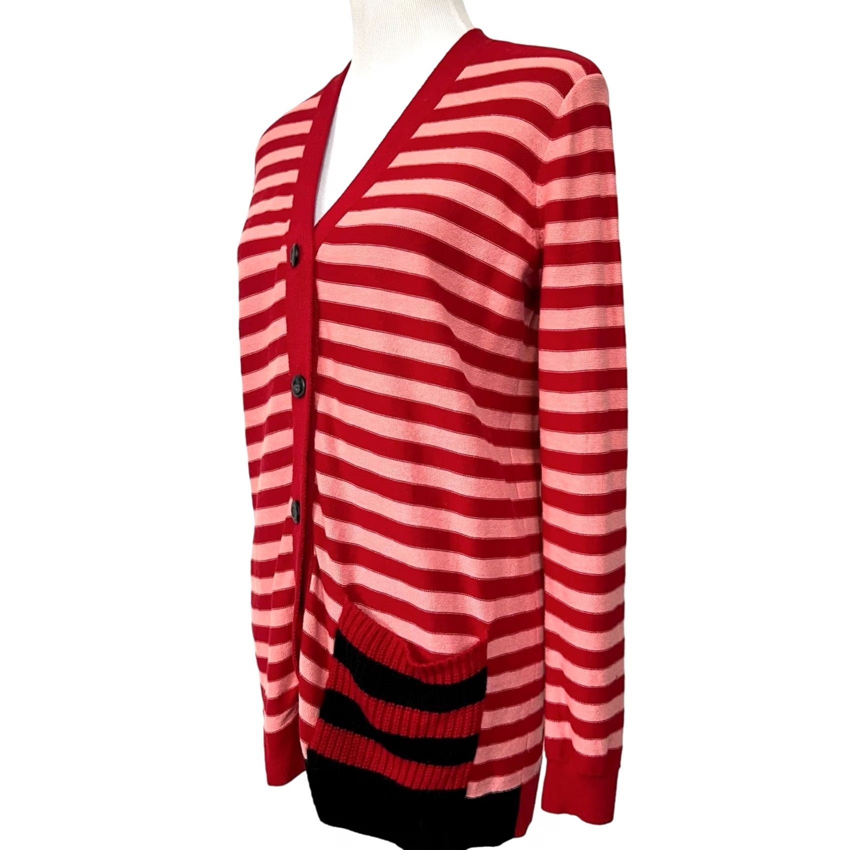 Vintage Cabi Striped Cardigan Sweater Women’s Red Pink Cotton Sz M Pocket 5446 Size M / US 6-8 / IT 42-44 - 4 Thumbnail