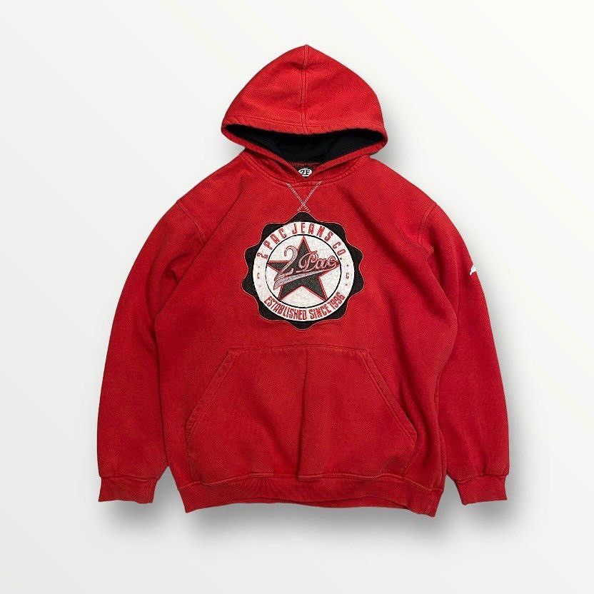 Image of 2Pac Big Logo Vintage Hoodie Rap Y2K Style in Red, Men's (Size XL)