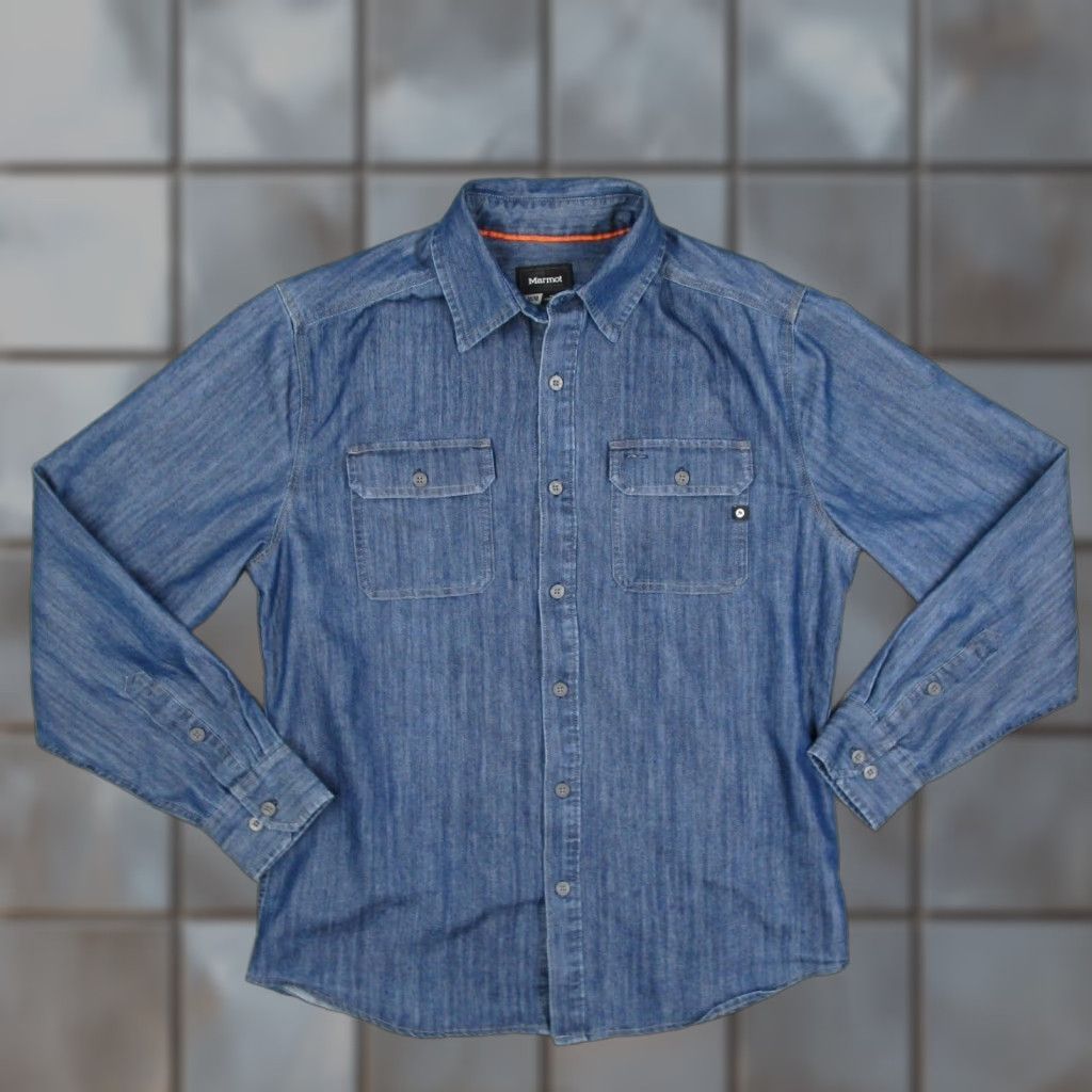 Marmot Marmot Mens Blue Long Sleeve Button-Up Shirt Chambray Medium C52550 Casual Travel Outdoor Buttons Pocket Embroidered Collar Men’s Shirt Size US M / EU 48-50 / 2 - 1 Thumbnail