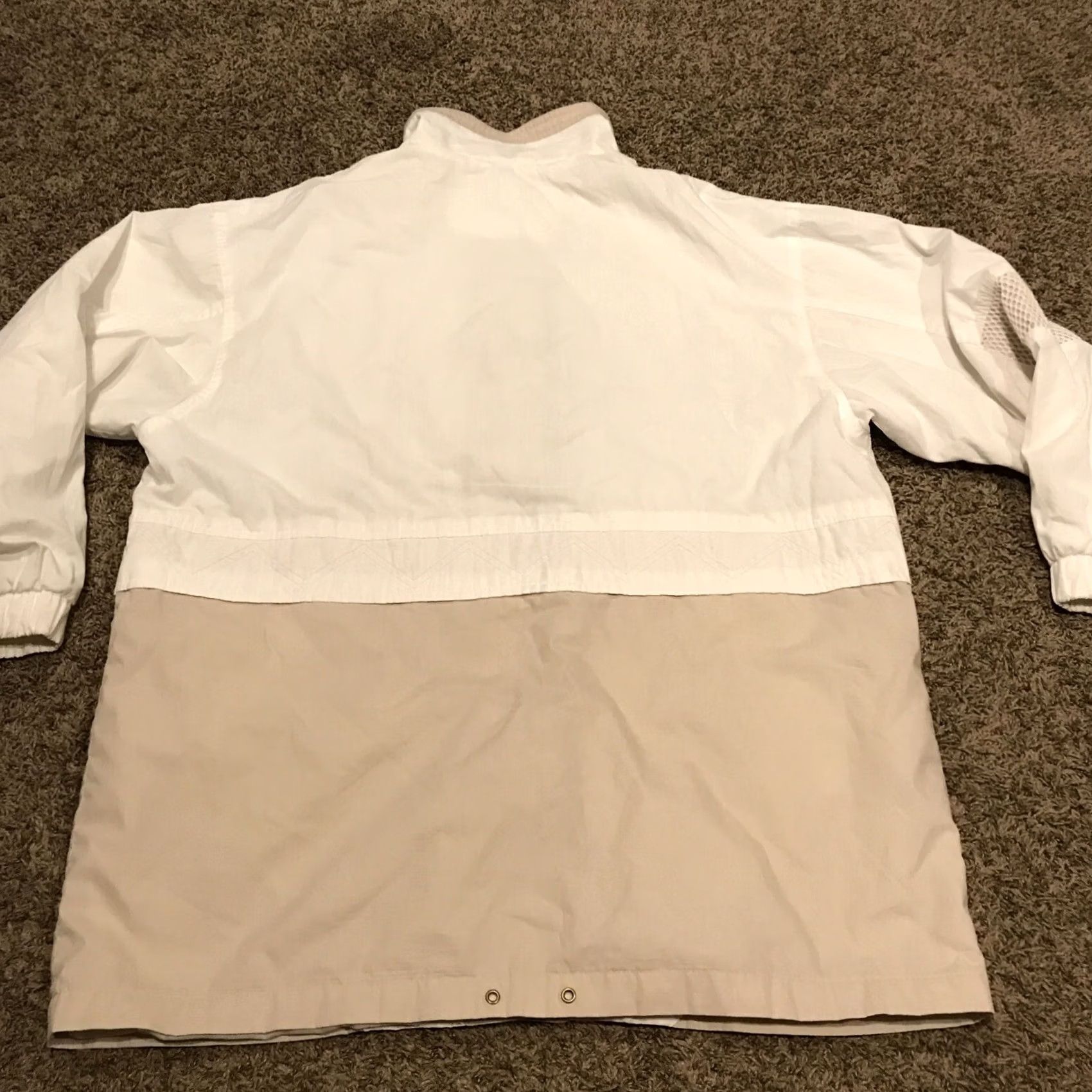 AQUA VINTAGE Aqua Togs WOMEN'S COAT Jacket XL White Khaki SNAPS A13 Two-Tone Solid Softshell Hip Length Water Resistant 90s All Seasons Basic Jacket Womens Size XL / US 12-14 / IT 48-50 - 3 Thumbnail