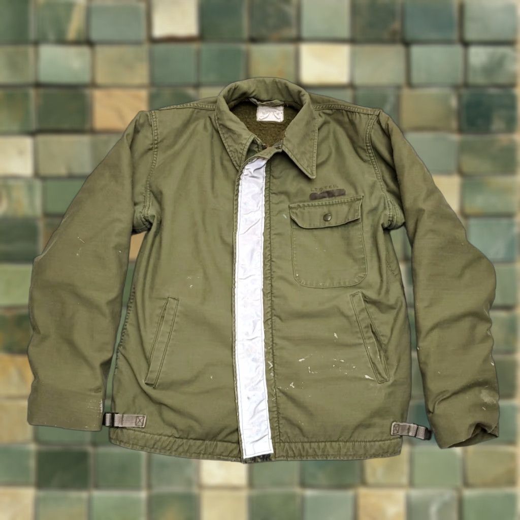 Vintage VINTAGE Military Jacket Mens M Green Navy Deck Jacket Solid Cotton Blend Button Zip 1970s USA - 70s M Mens Size US M / EU 48-50 / 2 - 1 Thumbnail