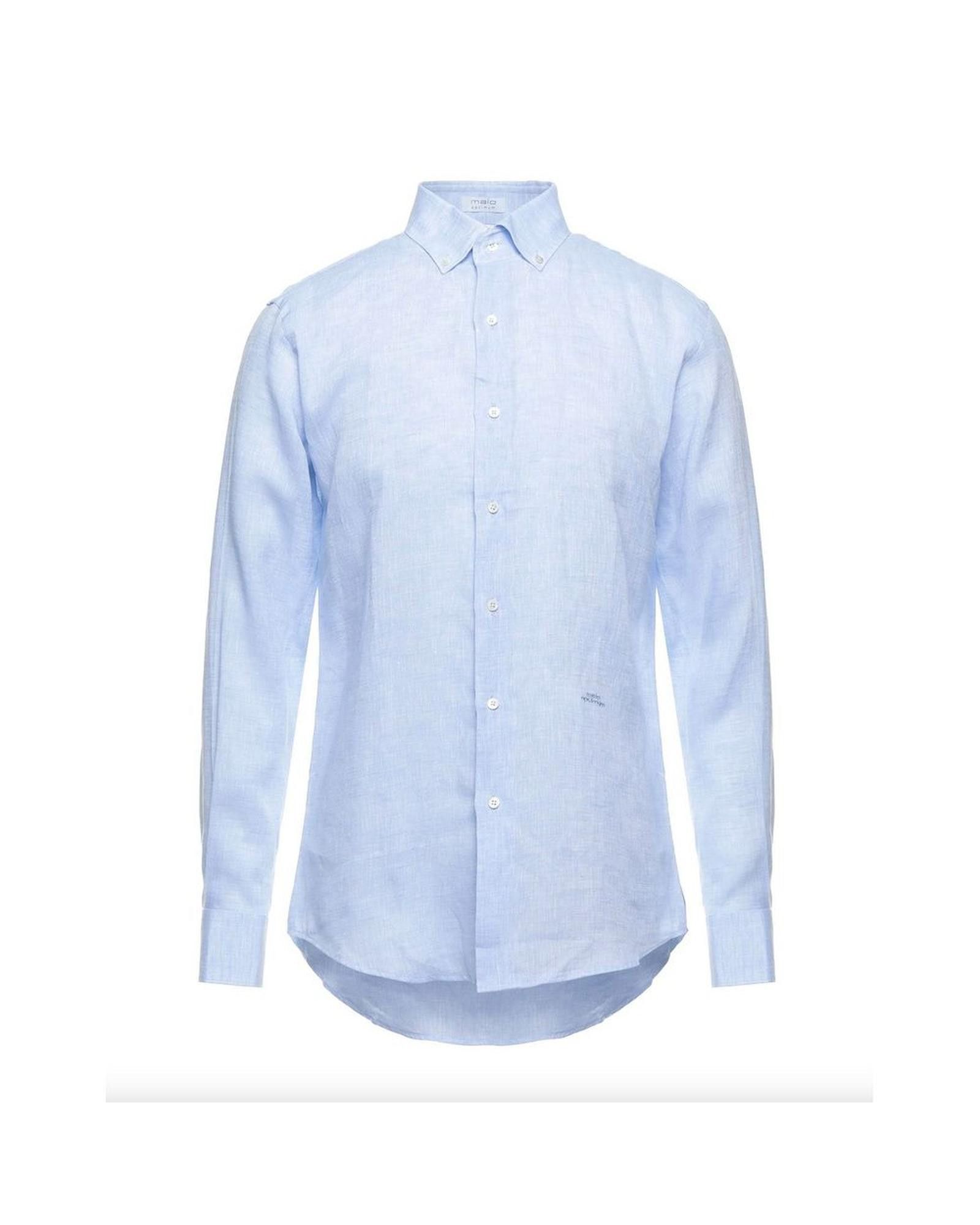 image of Malo Linen Embroidered Logo Shirt in Light Blue, Men's (Size Medium)