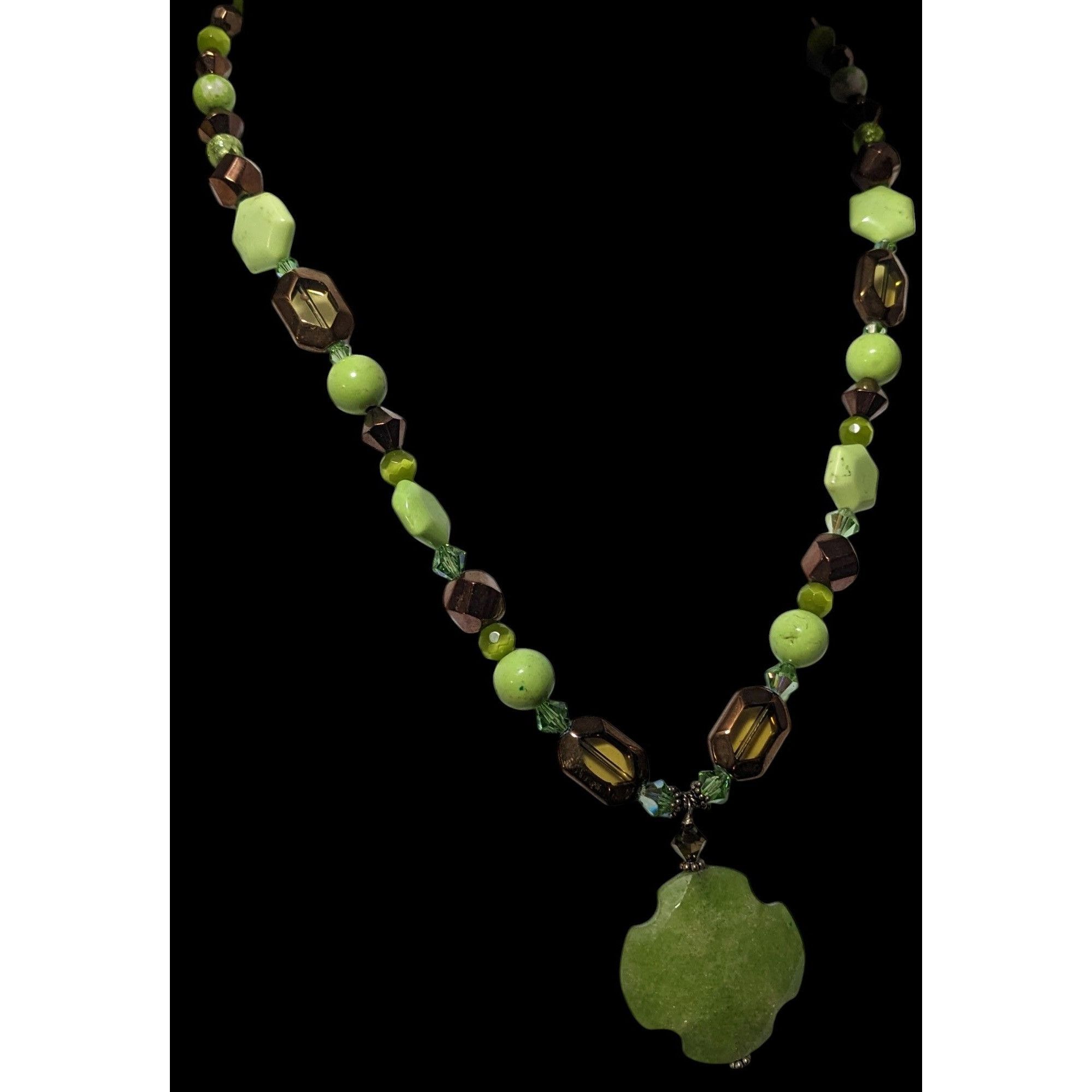 Other Handmade Green And Copper Glass And Stone Pendant Necklace Size ONE SIZE - 2 Thumbnail