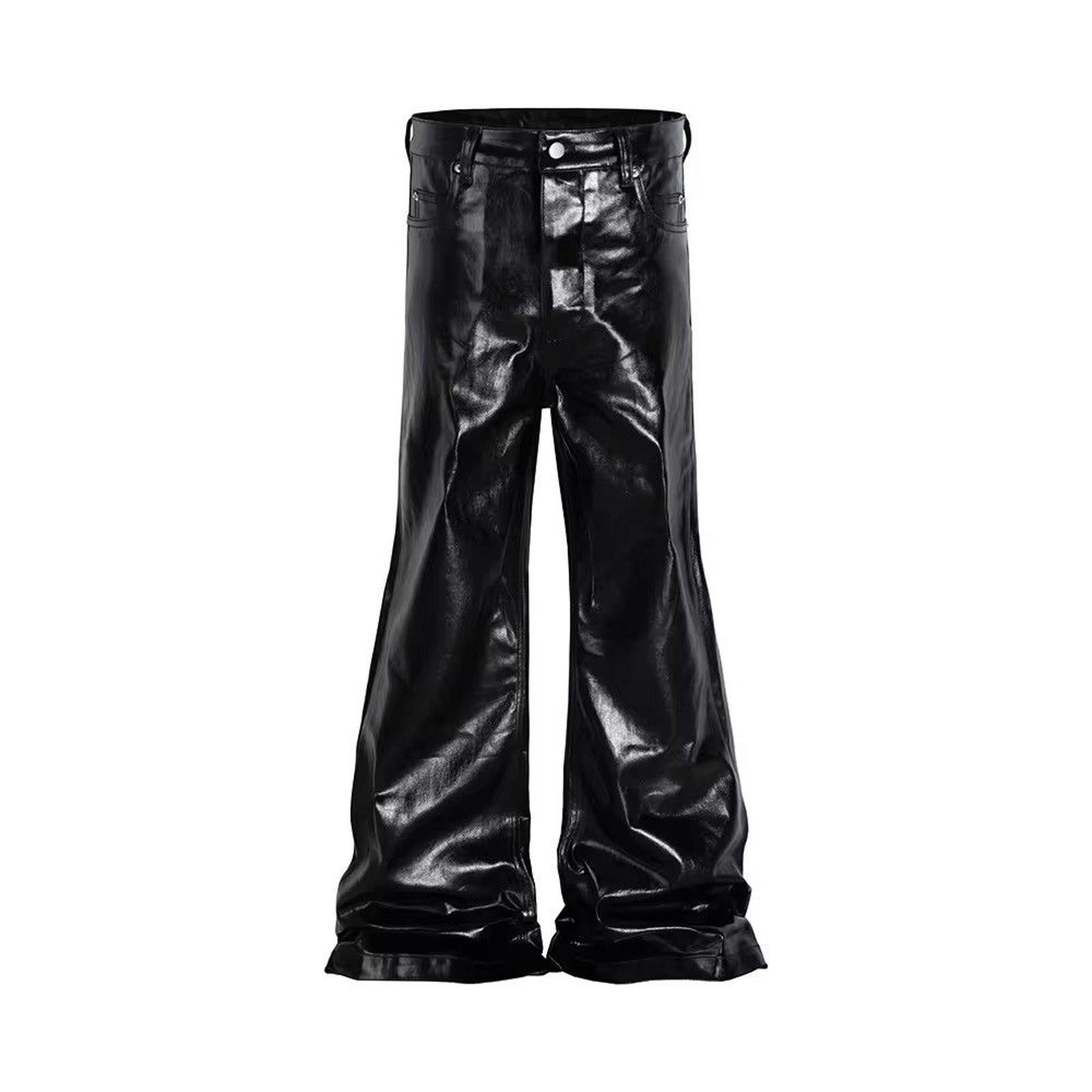 Japanese Brand Glossy Oversized Wide Leg Black Faux Leather Jeans Size US 32 / EU 48 - 3 Thumbnail