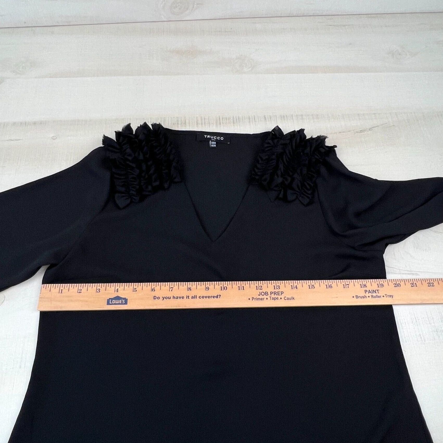 Vintage Trucco City Womens Blouse Medium Black Long Sleeve Ruffle V Neck Size M / US 6-8 / IT 42-44 - 6 Thumbnail