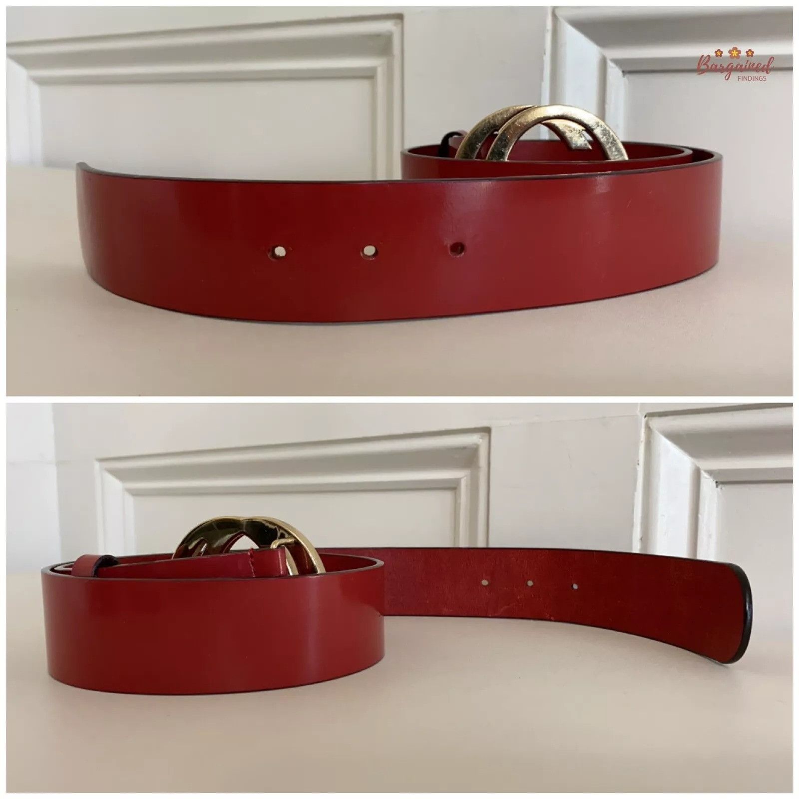Gucci Gucci Red Coated Leather Gold Interlocking G Buckle Belt Size 30 - 5 Thumbnail
