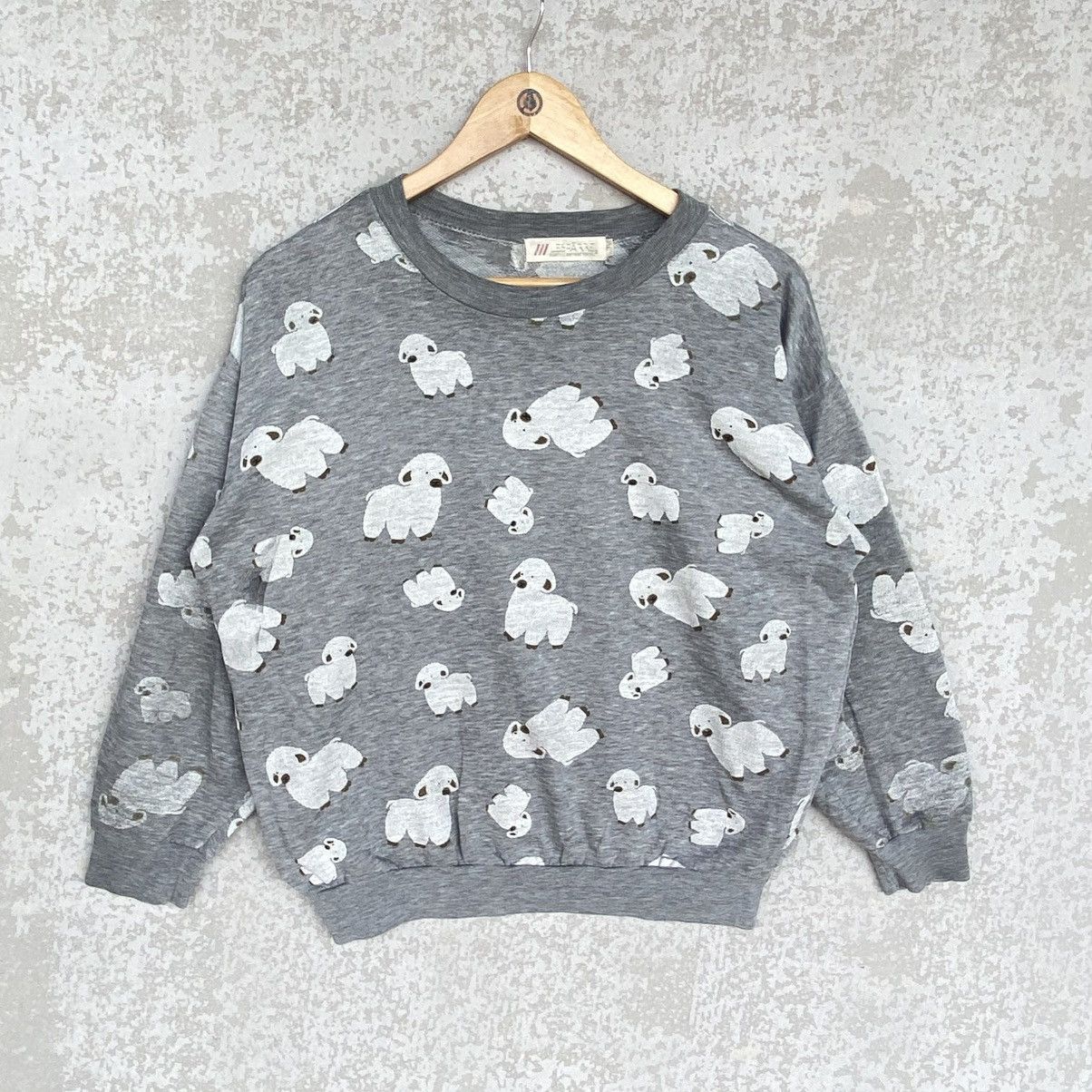Vintage Sheep Big Printed Crewneck Sweatshirt Gray Size S