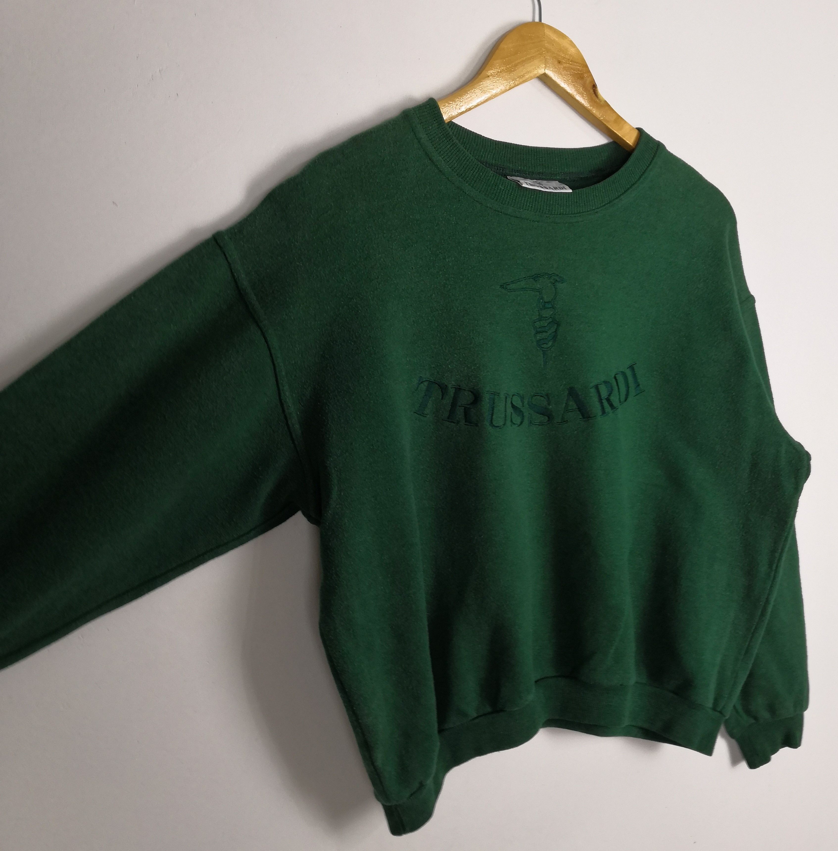 Trussardi Vintage 90s Trussardi Sweatshirt Crop Top Sweater Big Logo Size US L / EU 52-54 / 3 - 3 Thumbnail