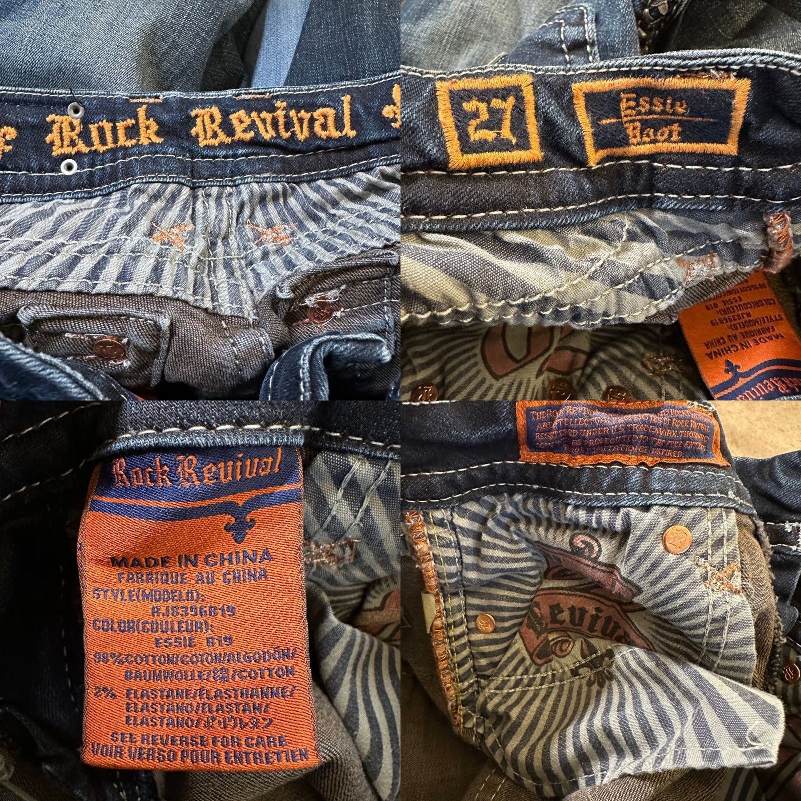 Vintage Rock Revival Jeans Womens 26 Dark Wash Bootcut 5-Pocket Sequin Fleur De Lis Embroidered Distressed Leather Logo Rock Western Bohemian 90s Mens? Size 26" / US 2 / IT 38 - 9 Thumbnail
