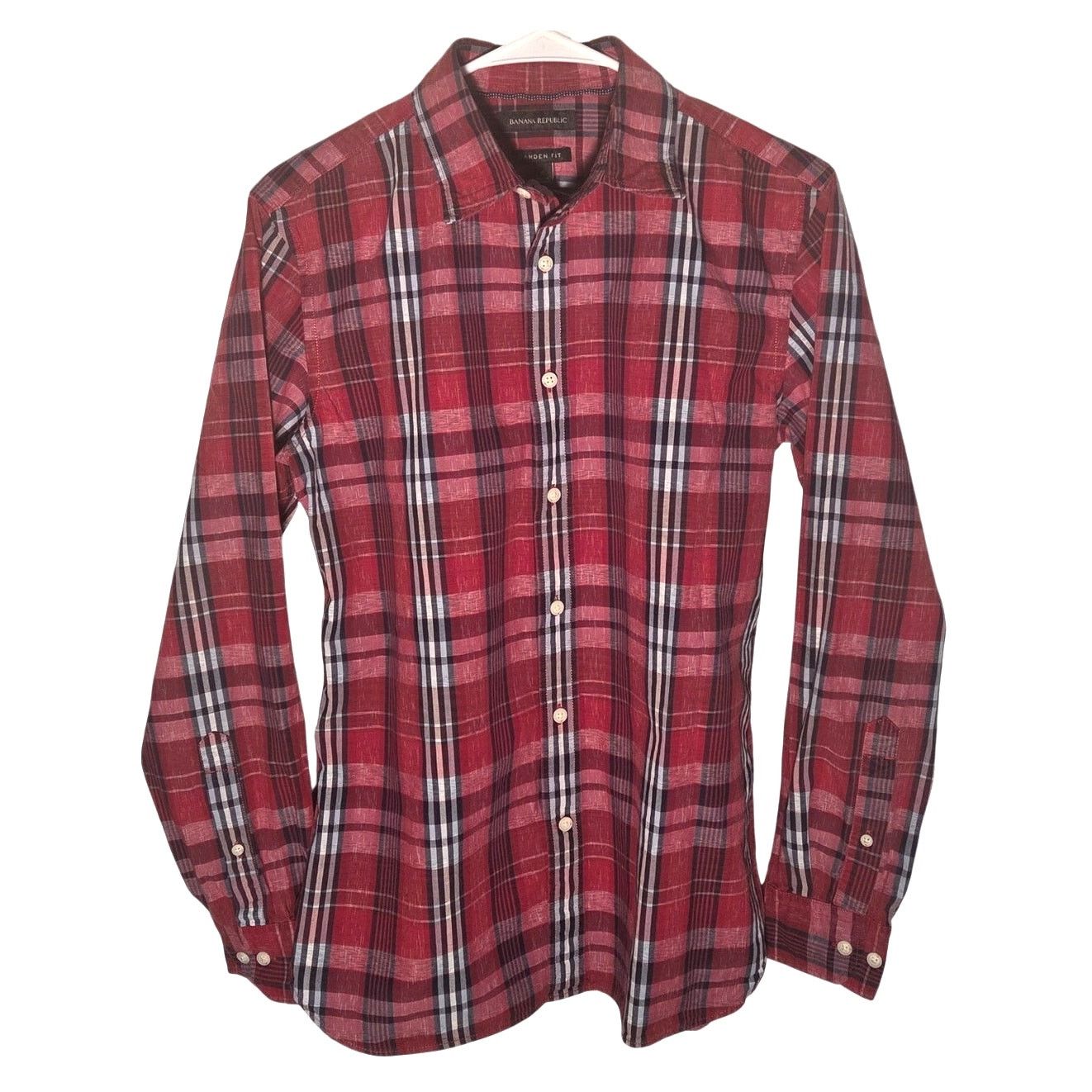 Banana Republic Banana Republic Men's Red Plaid Camden Fit Button Up Shirt Size US S / EU 44-46 / 1 - 1 Thumbnail
