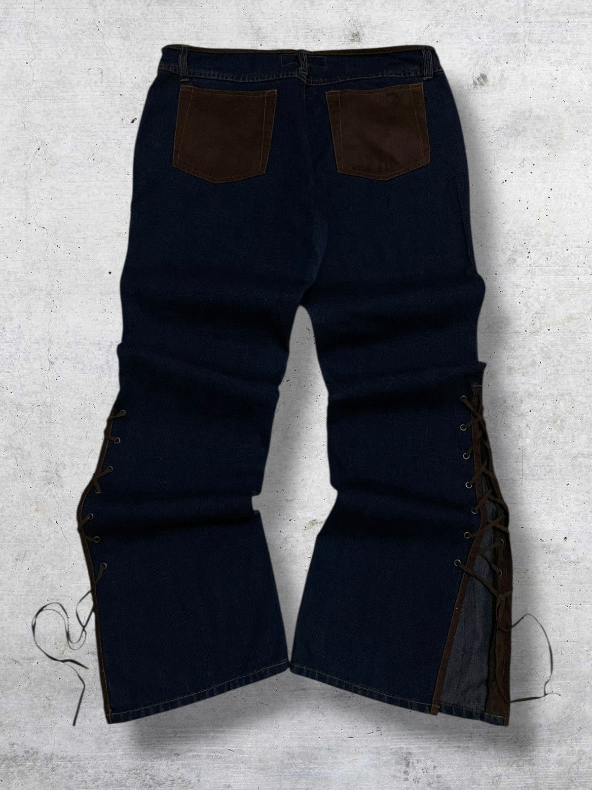 Tornado Mart VINTAGE ROUTE 66 RARE DESIGNER FLARED LACE UP COWBOY DENIM Size US 32 / EU 48 - 9 Thumbnail