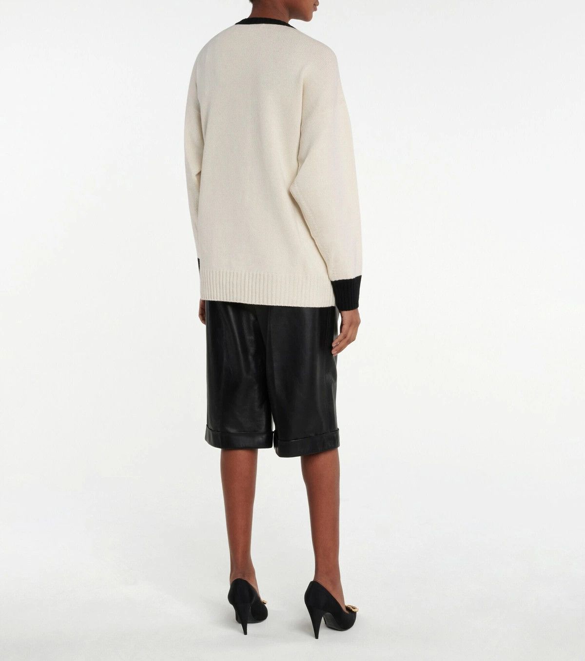 Saint Laurent Paris o1bcso1str0125 Long Cardigan In Cashmere in Natural/Noir Size L / US 10 / IT 46 - 3 Thumbnail