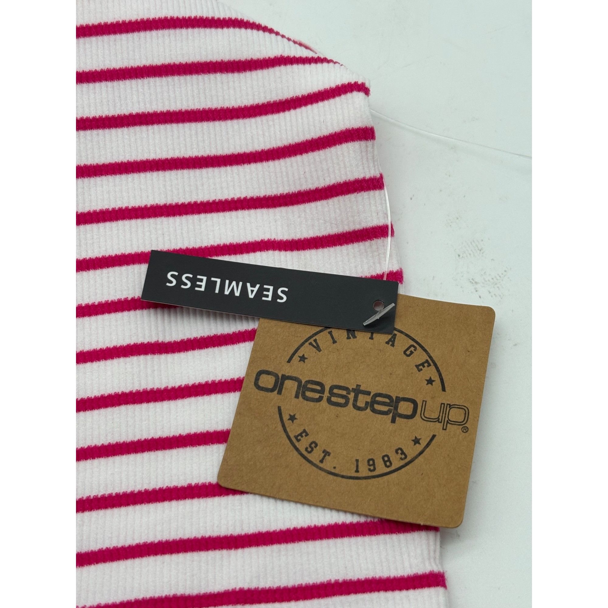Other One Step Women's Seamless Ribbed Cropped Tank, Red/White, L Size ONE SIZE - 6 Thumbnail