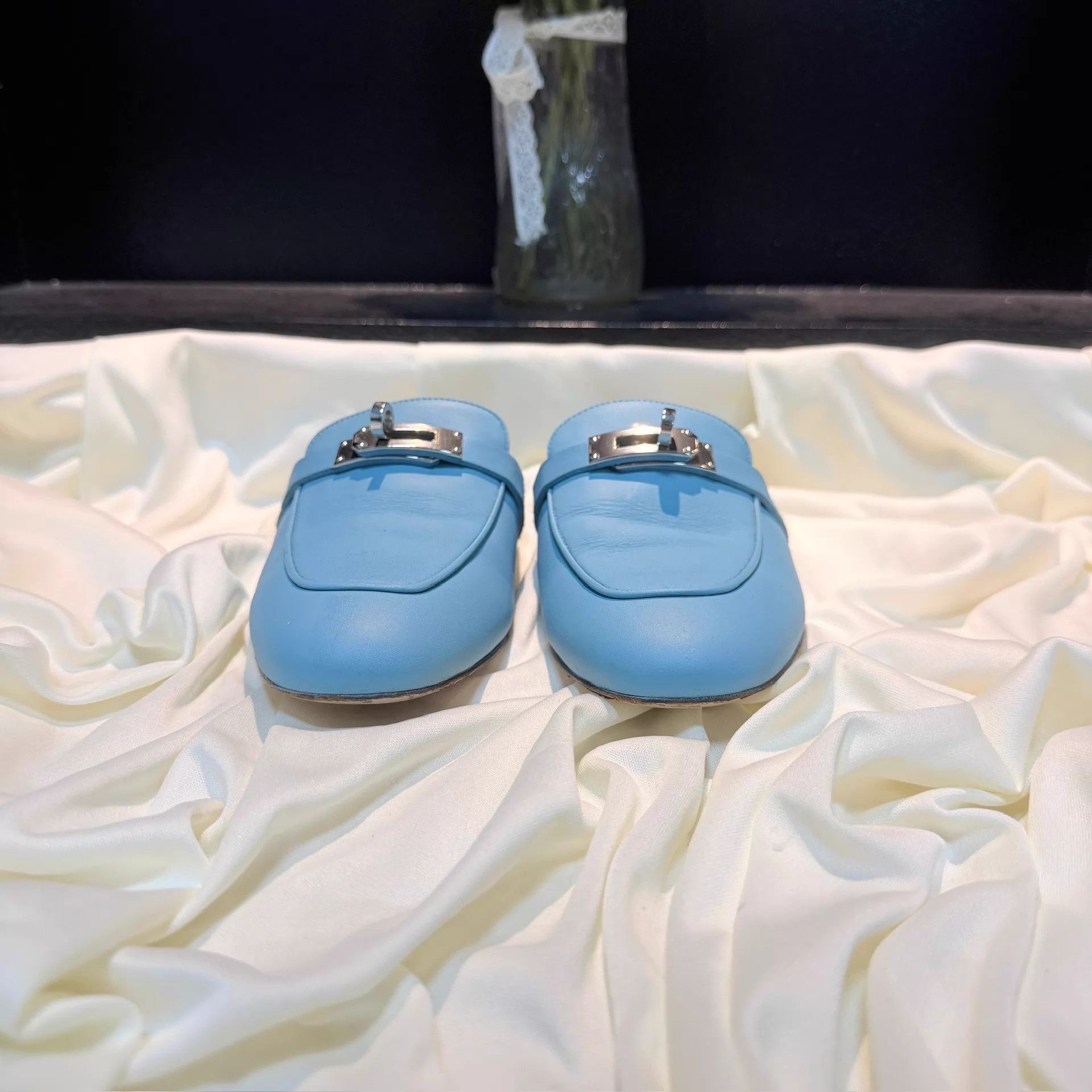 Hermes Hermes Light Blue Kelly Mule 36.5 95 New Silver Buckle Size US 6 / IT 36 - 2 Thumbnail