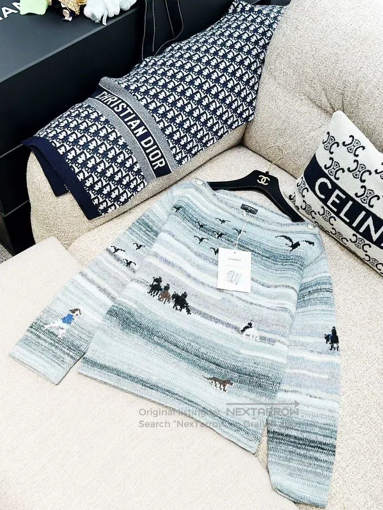 Chanel Chanel 24K gray cashmere bird seascape pattern knitted one Size XXS / US 00 / IT 34 - 2 Thumbnail