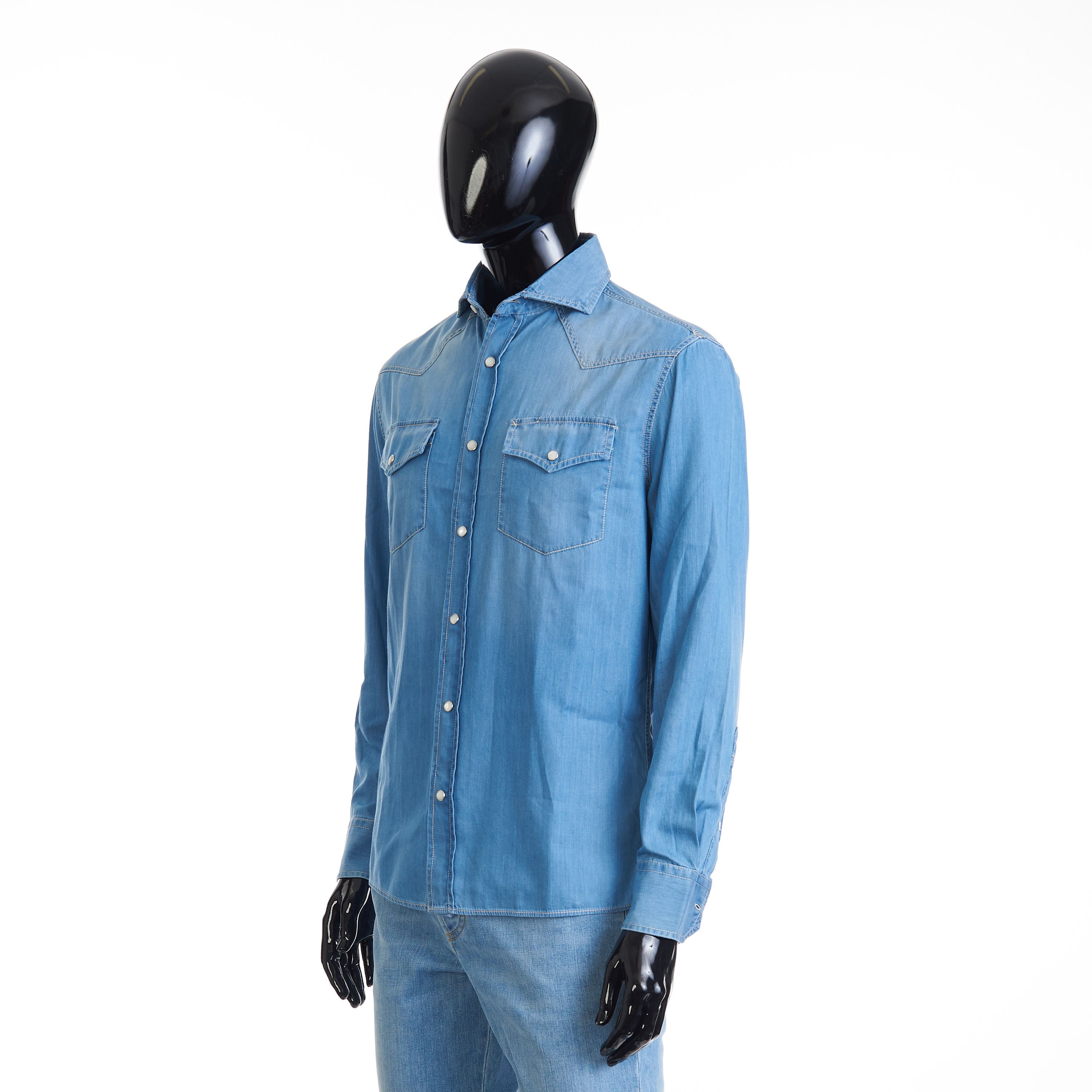Brunello Cucinelli Easy Fit Blue Western Shirt - Lightweight Denim Size US XS / EU 42 / 0 - 2 Thumbnail