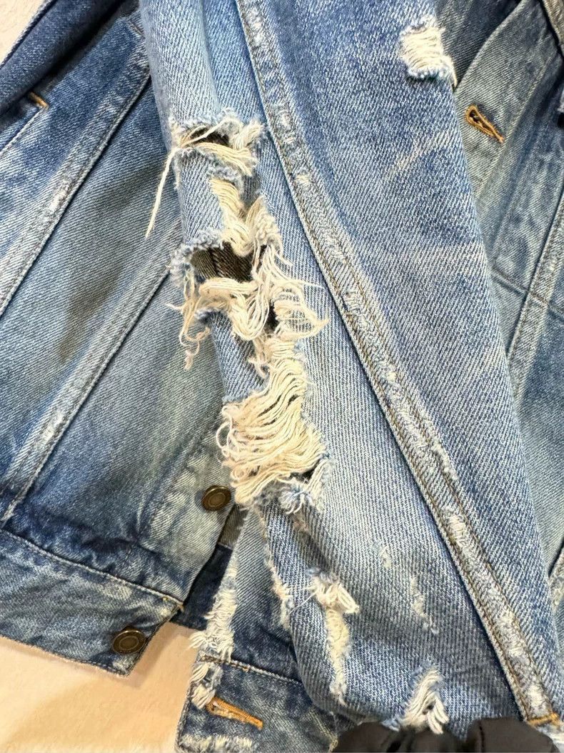 Saint Laurent Paris Saint Laurent Paris Ripped denim jacket washed with water-2 Size US 32 / EU 48 - 4 Thumbnail
