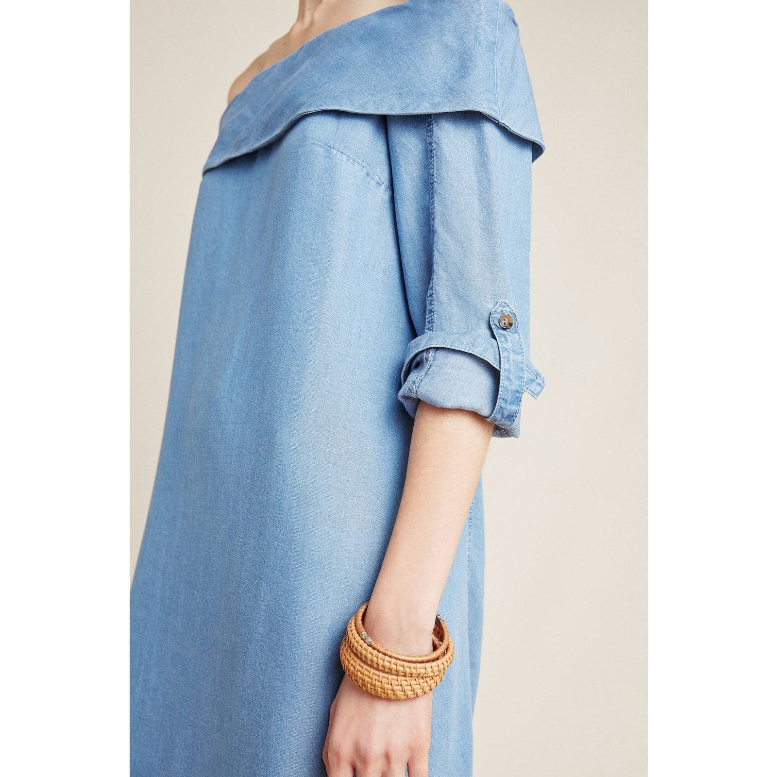 Anthropologie New Anthropologie Pilcro Off-The-Shoulder Chambray Dress Size XS / US 0-2 / IT 36-38 - 3 Thumbnail