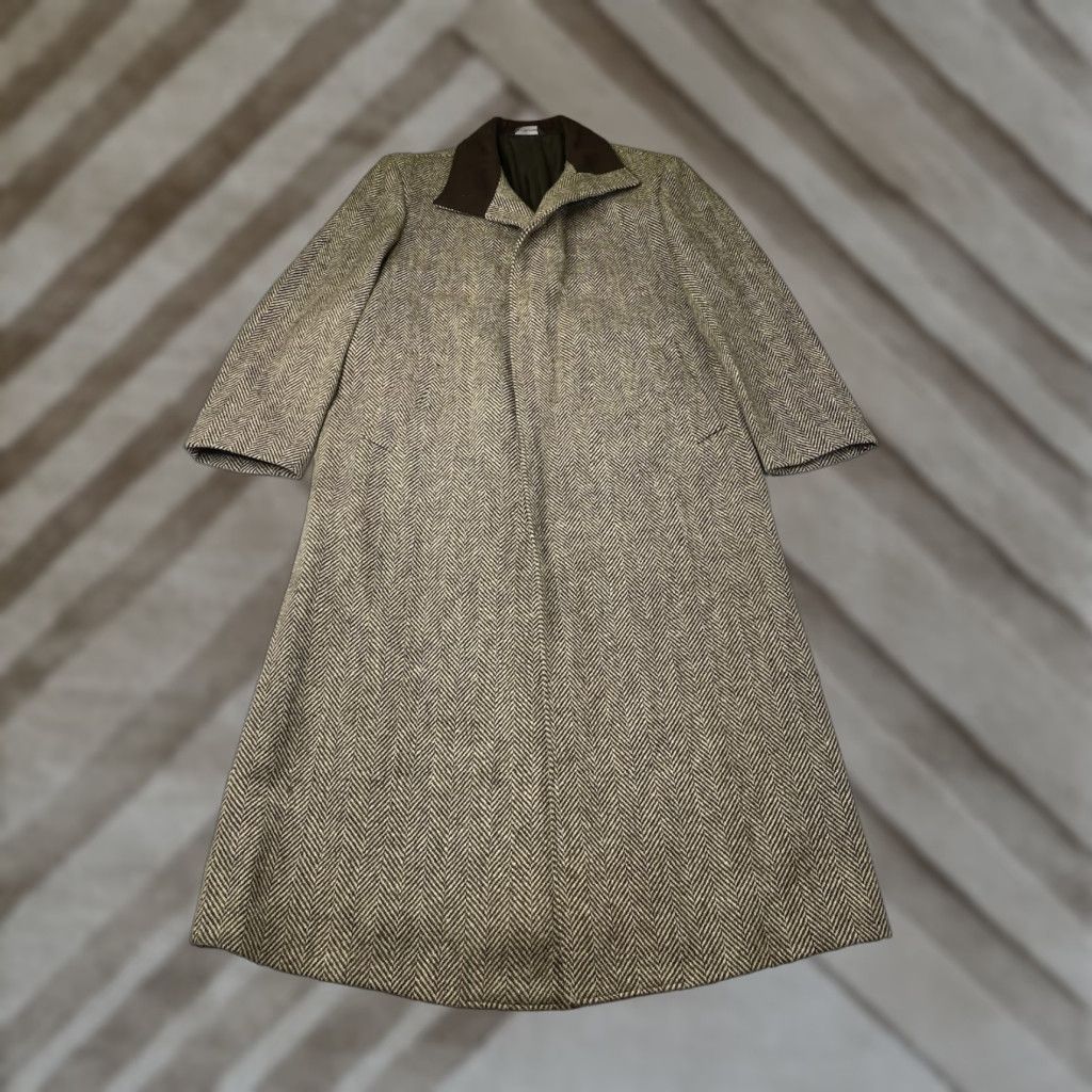 Joseph Abboud JOSEPH ABBOUD Herringbone Tweed Wool Trench Overcoat Full Length Jacket Mens 42L Size US XS / EU 42 / 0 - 1 Thumbnail