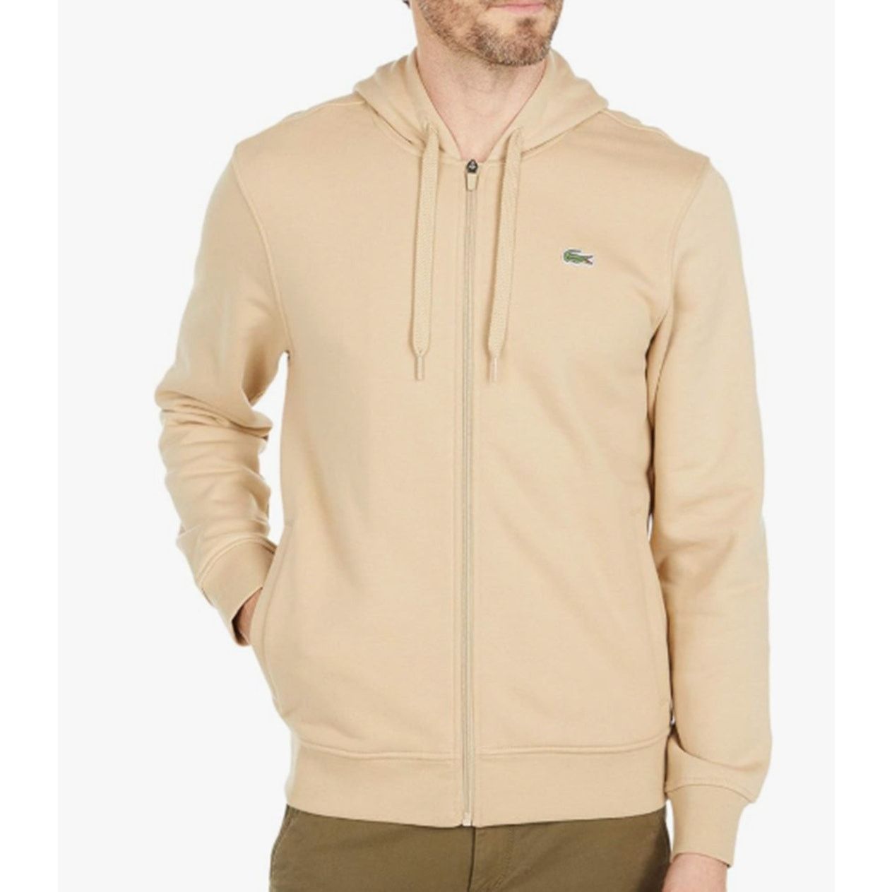 Lacoste Lacoste Men's Full Zip Fleece Sweatshirt Naturel Clair 3XL Size US XXL / EU 58 / 5 - 1 Thumbnail