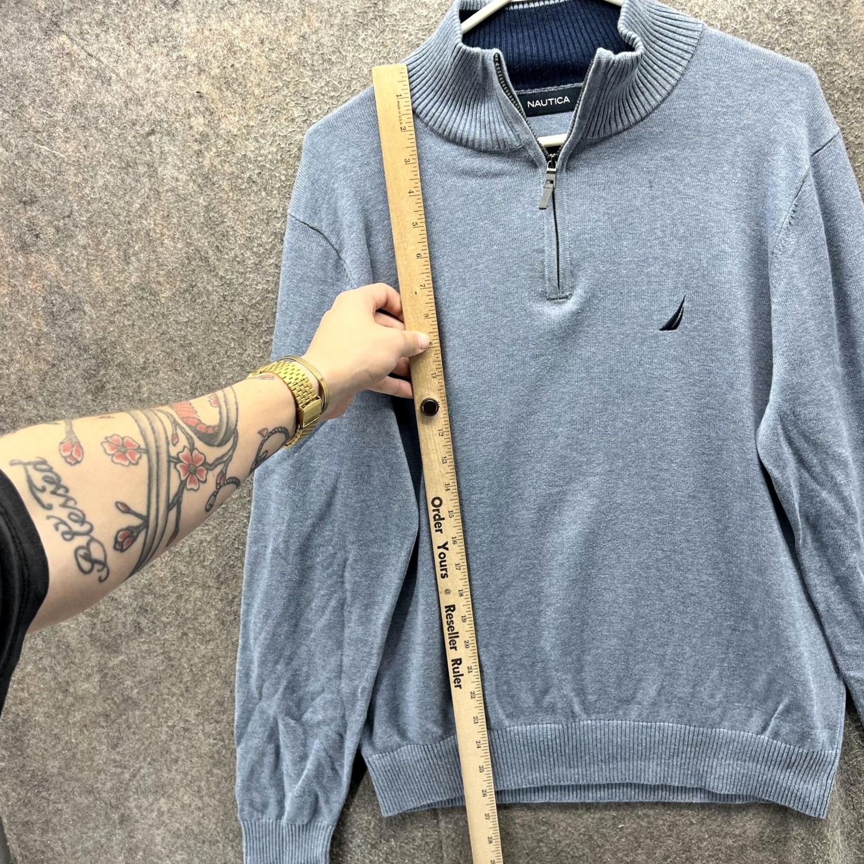 Nautica Nautica Sail Logo Sweater Mens Medium Gray Quarter Zip Mock Neck Pullover Size US M / EU 48-50 / 2 - 6 Thumbnail