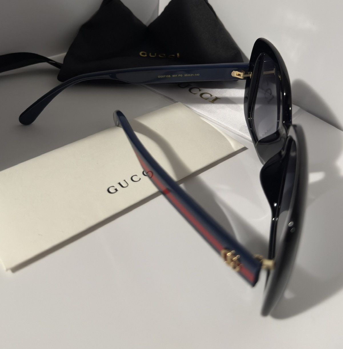 Gucci Gucci GG0713S Black Square Sunglasses Blue Red Web Size ONE SIZE - 7 Thumbnail