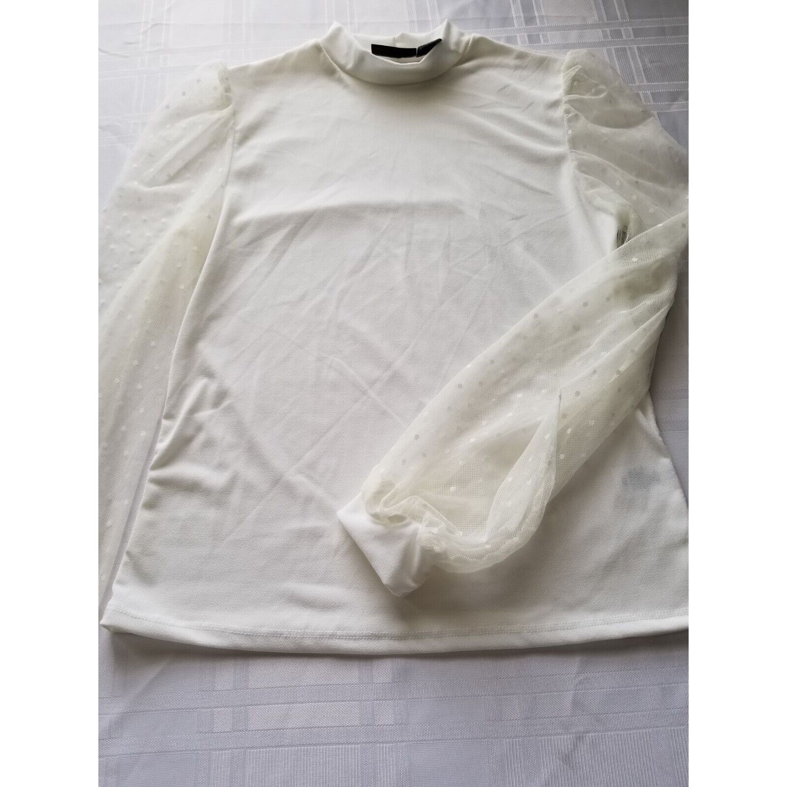 Other Halogen Top Ivory Mock Neck Mesh Clip Dot Long Sleeve Blouse Size S / US 4 / IT 40 - 6 Thumbnail