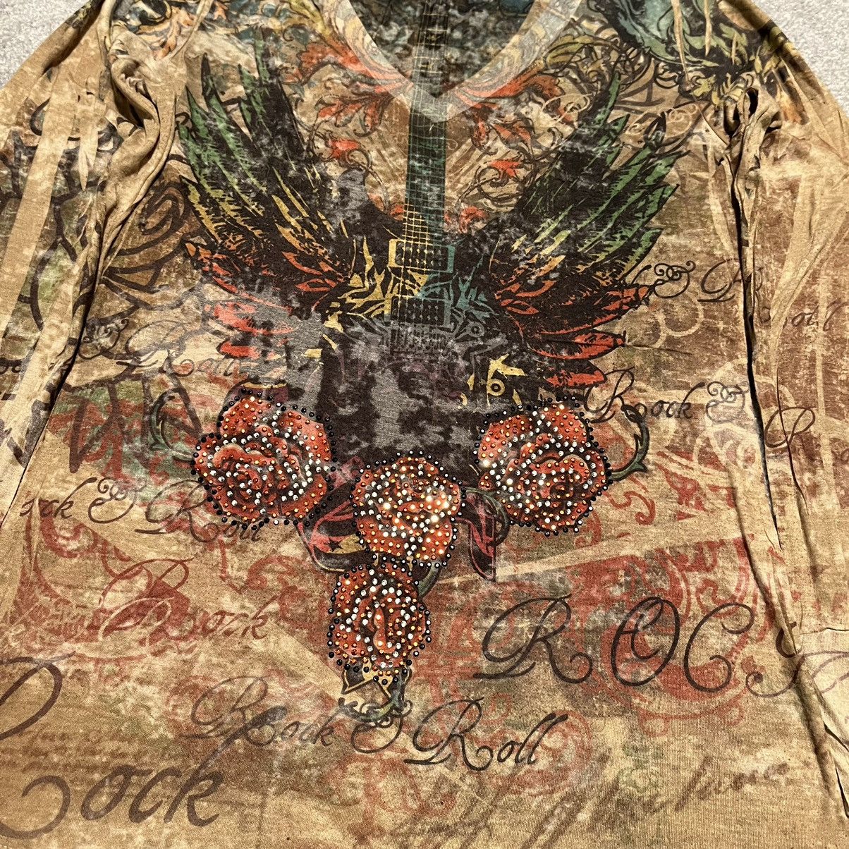 Vintage Vintage Y2K Affliction Style Goth Guitar Logo Longsleeve Tee Size L / US 10 / IT 46 - 3 Thumbnail