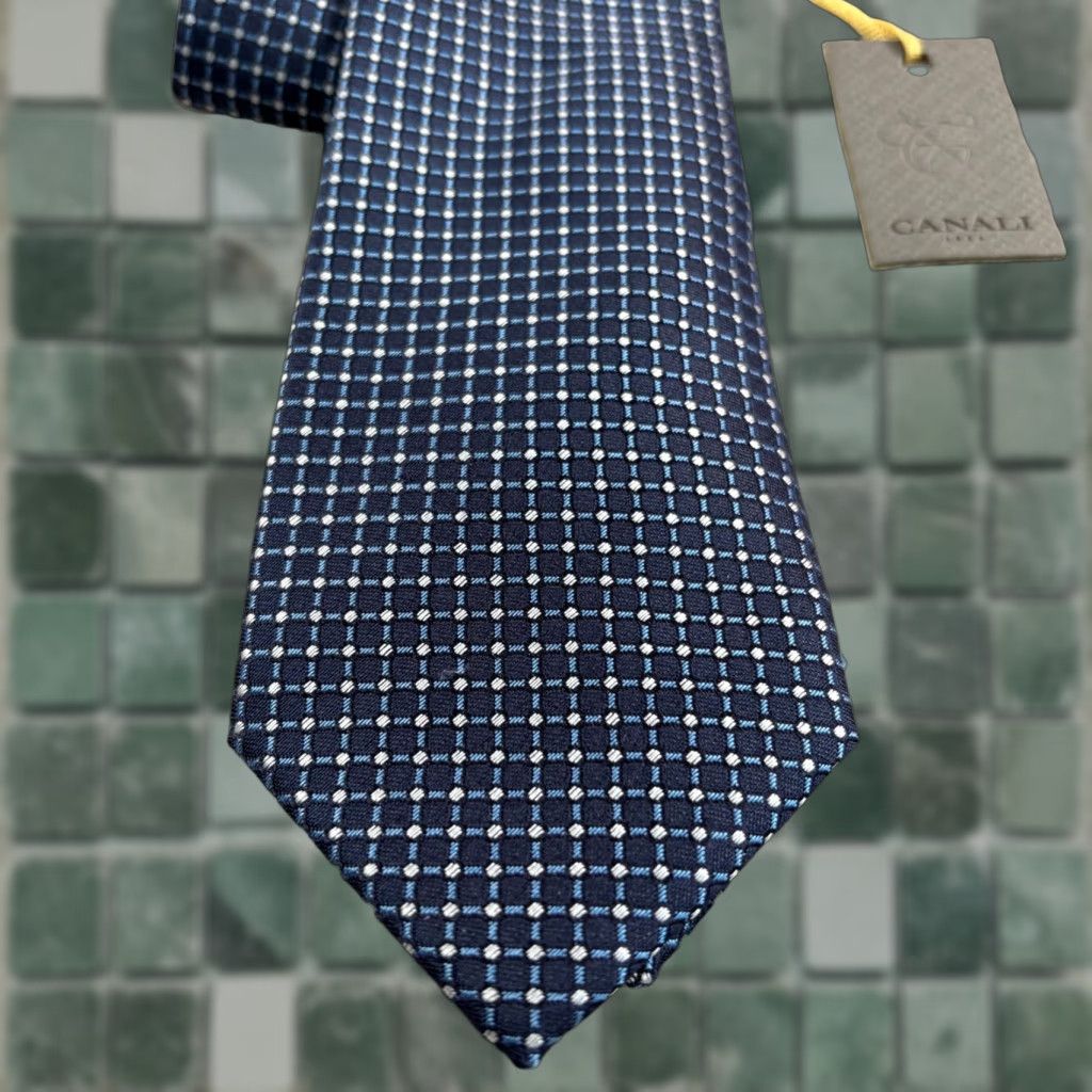 Canali Canali Tie Blue Geometric 100% Silk Made in Italy Luxury NWT Mens Classic 57"-60" Abstract Preppy Yellow Pink? Size ONE SIZE - 1 Thumbnail