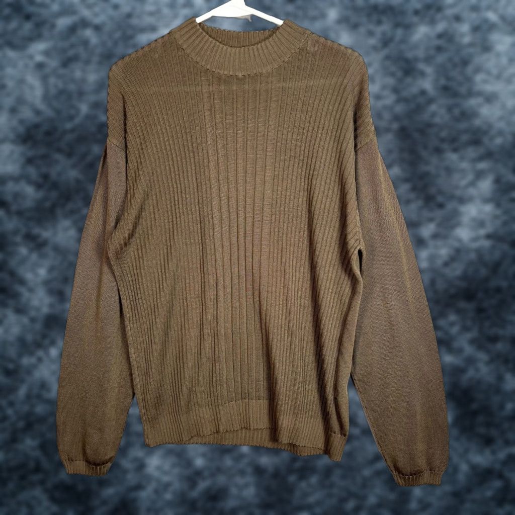 Vintage Elliot Womens Large Mock Neck Ribbed Knit Sweater Brown Rayon Blend Size L / US 10 / IT 46 - 1 Thumbnail