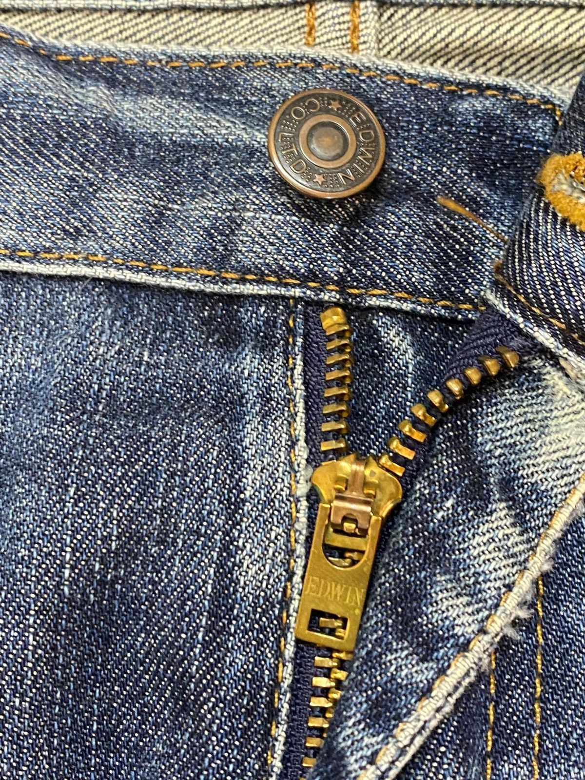 Edwin Vintage Japanese Edwin 403 Blue Wash Distressed Loose Jeans Size US 34 / EU 50 - 10 Thumbnail