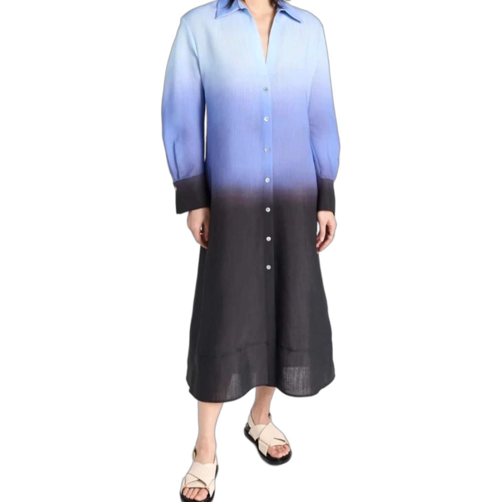 Vince Vince Shirt Dress NWT Women's Dip Dye Relaxed Long Sleeve Collared Button Ombre Kyanite Size M - Maxi Beach Classic Designer Size M / US 6-8 / IT 42-44 - 1 Thumbnail