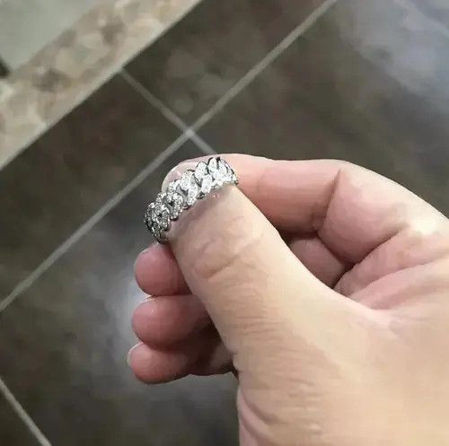 Diamond Ice Chain Link Ring Jewelry Chrome Casual Cuff in Silver, Men's
