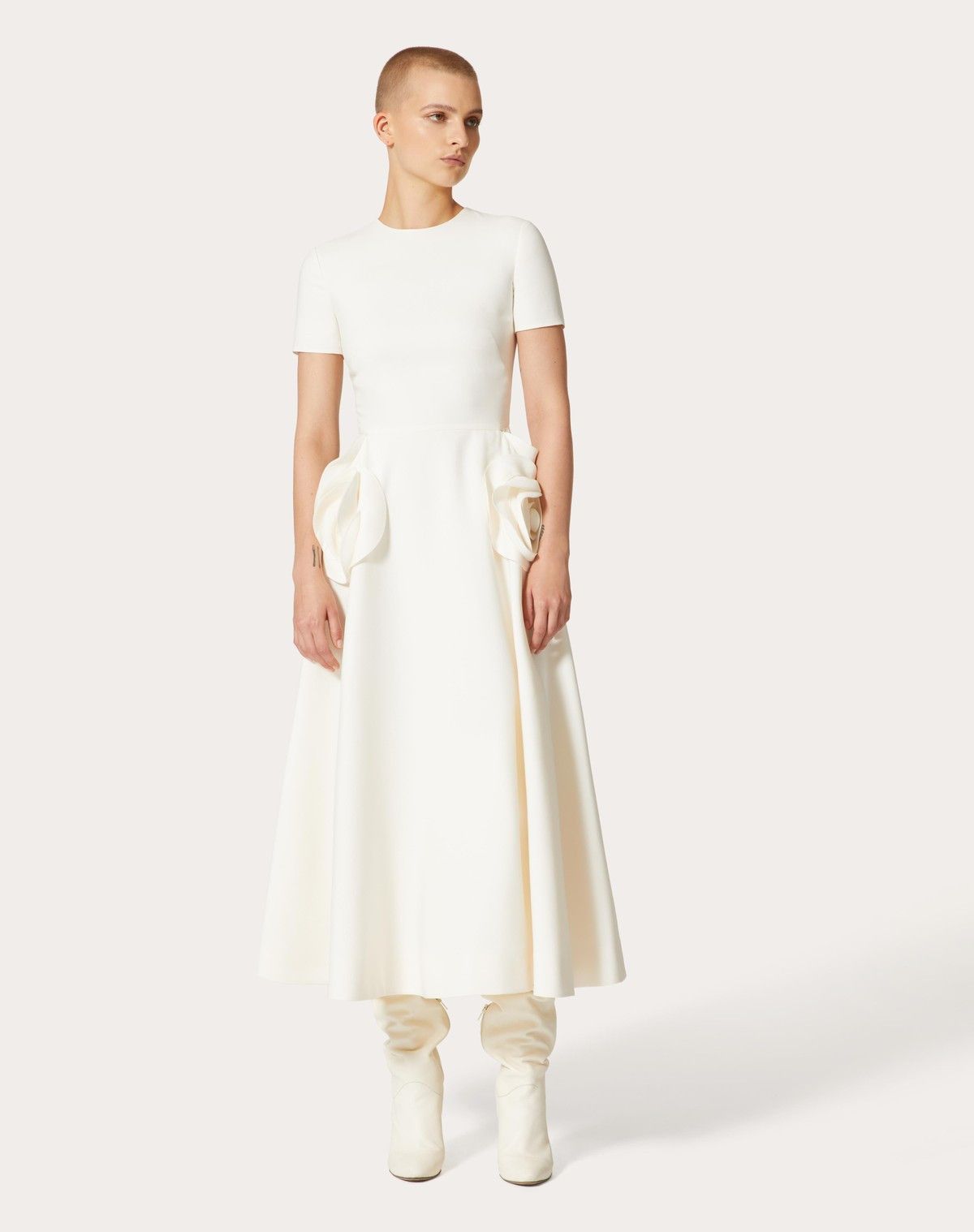 Valentino o1s1wg110525 Crepe Couture Midi Dress in White Size S / US 4 / IT 40 - 4 Thumbnail